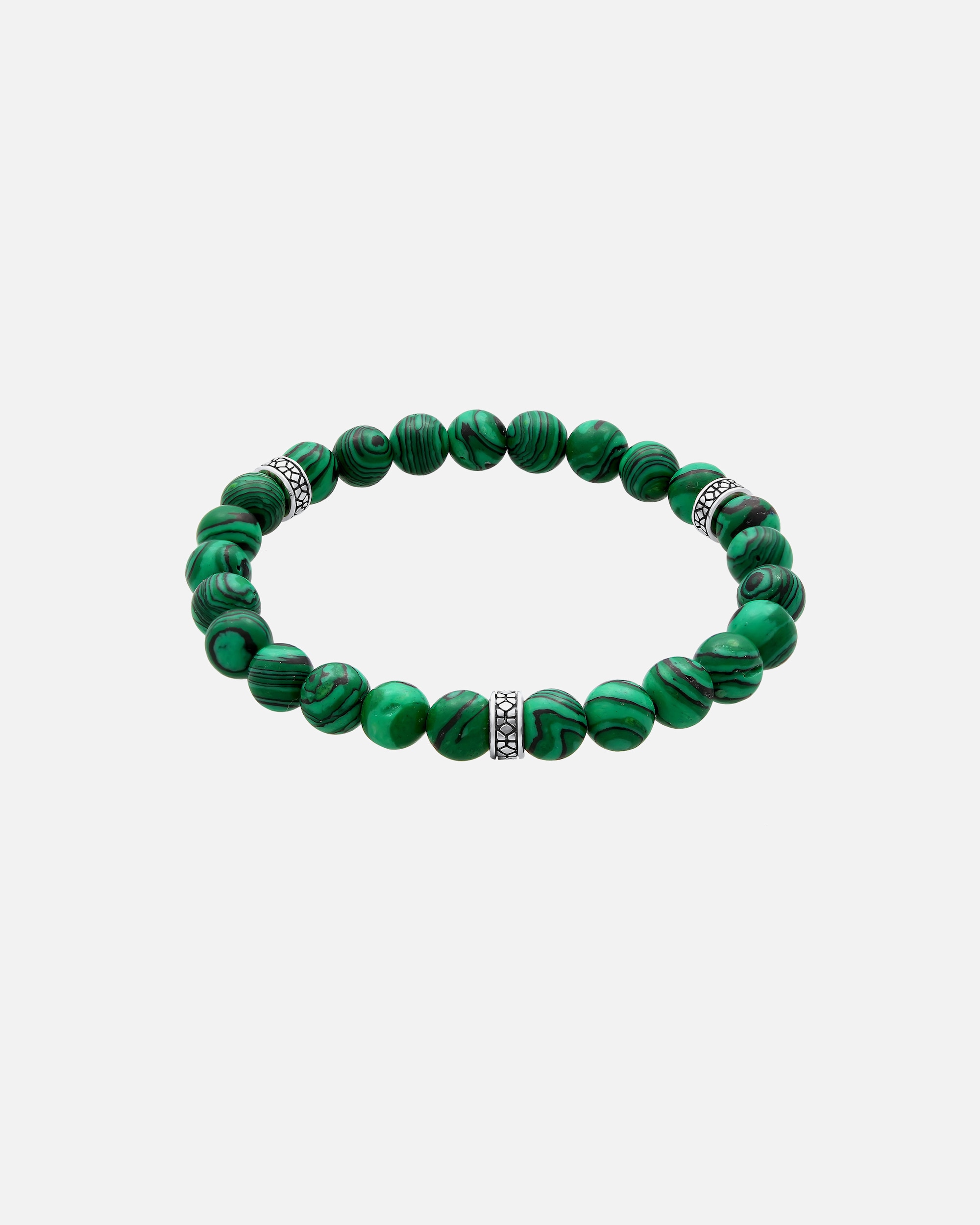 Bracelet pour Homme perle synthétique malachite Argent 925 oxydé 21
