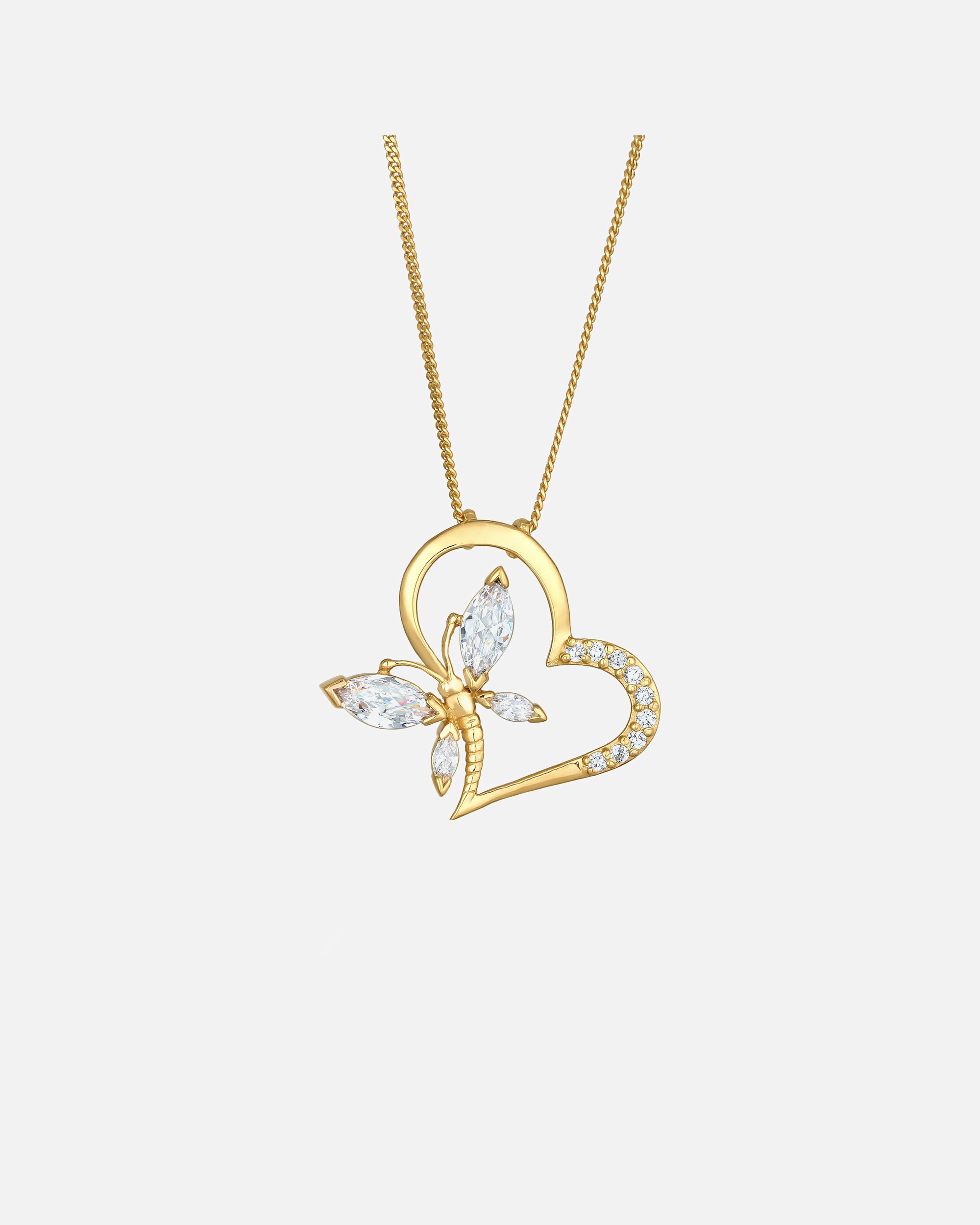 Collier pour Femme Elli Femmes Pendentif Coeur Papillon Élégant avec Cristal de Zirconium en Argent Sterling 925 goldfarben
