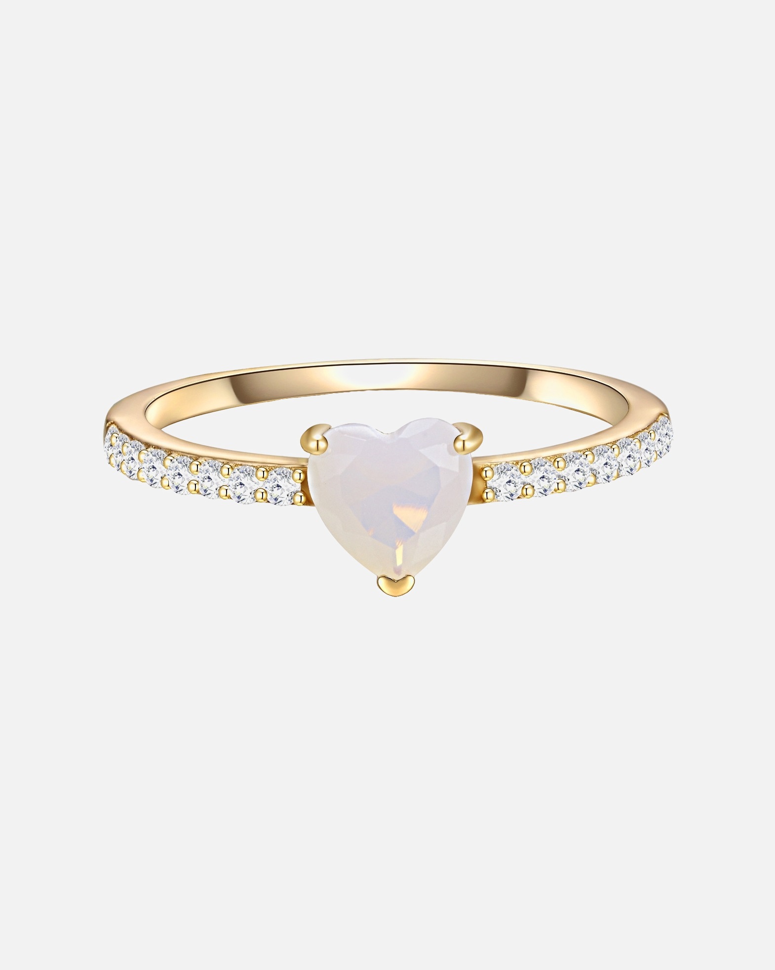 Bague pour Femme Glanzstücke München Bague en argent Coeur Argent sterling Pierre de lune (synth.) en Or jaune 52