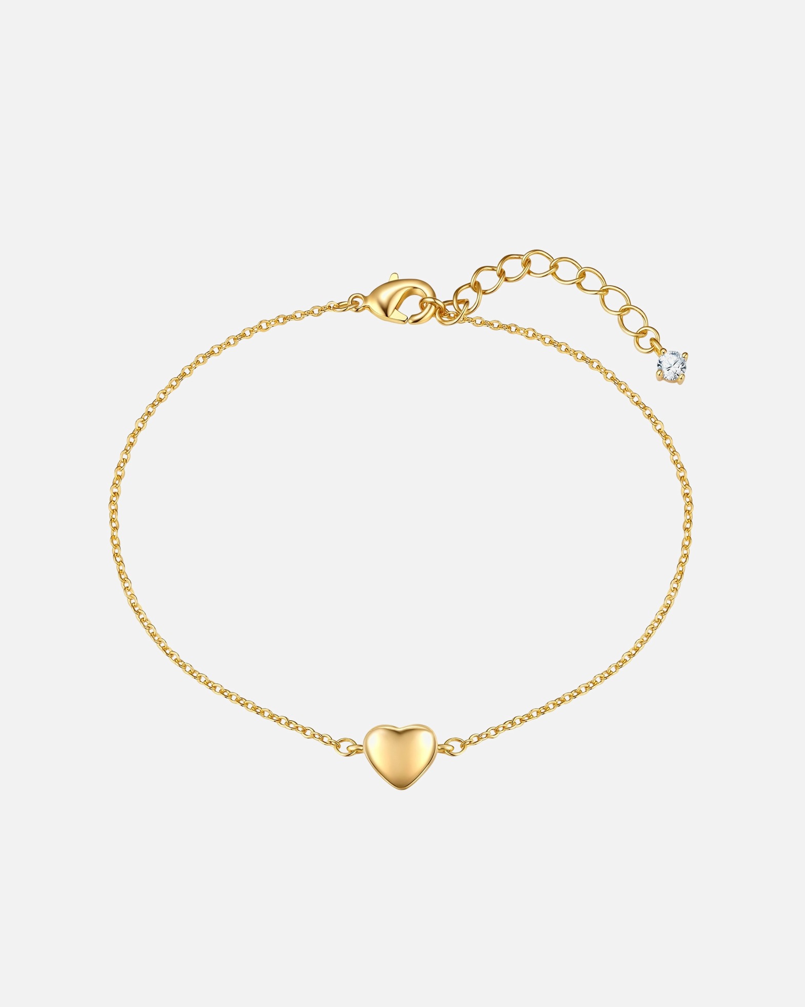 Bracelet pour Femme Lulu & Jane Bracelet Cœur en laiton en or jaune avec zirconium Longueur de base 17,0 + rallonge 3,0 cm