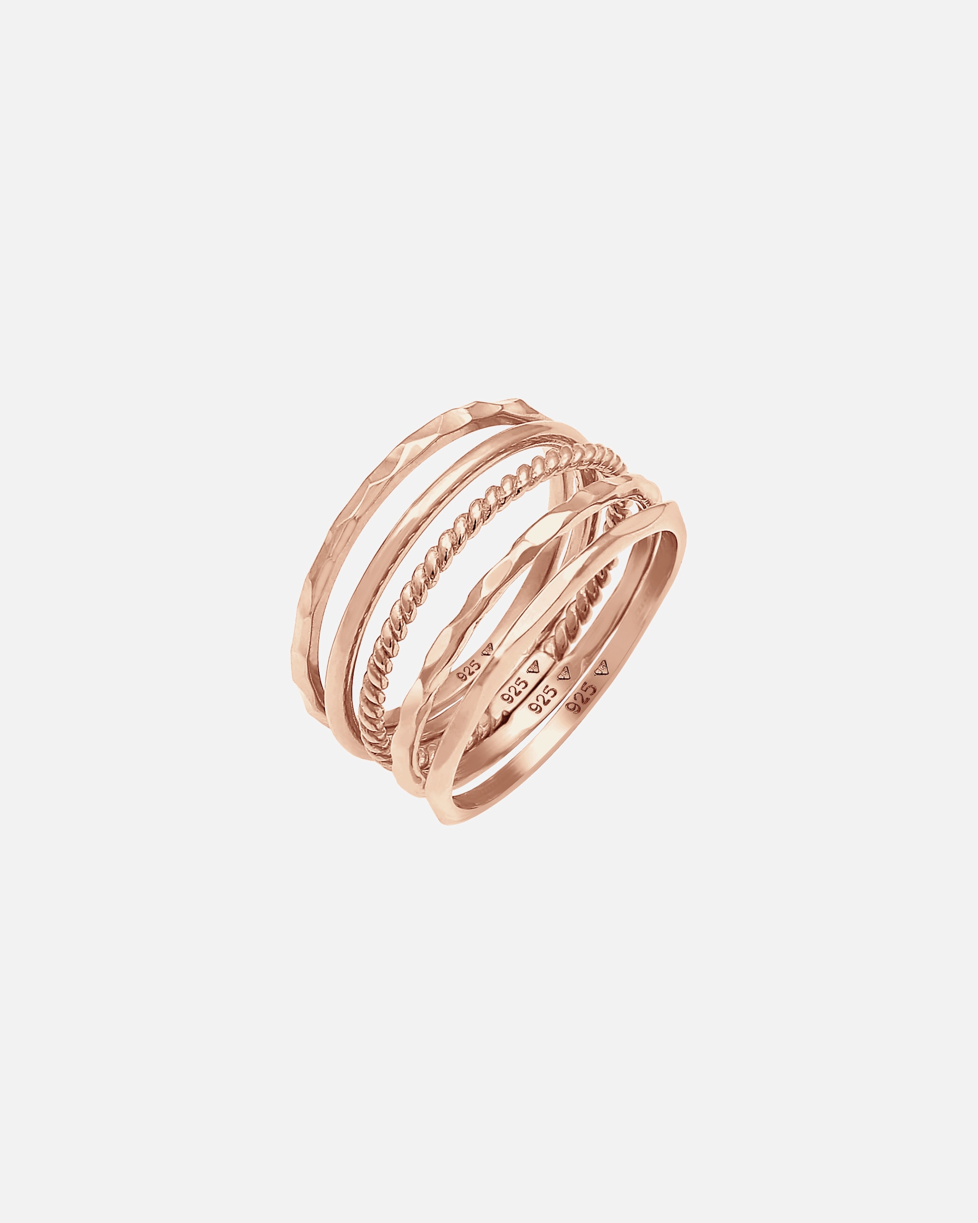 Bague pour Femme Elli Empilement d'Anneaux en bande, Set de 5, Argent 925 64
