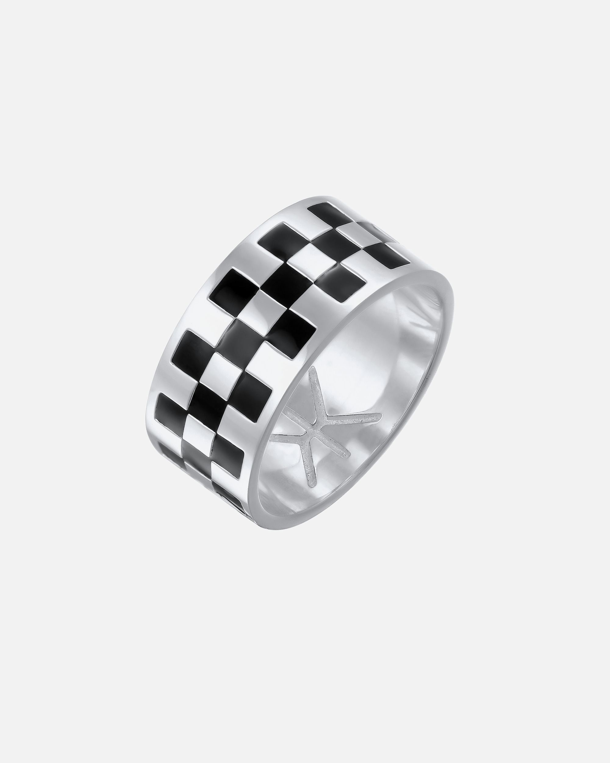 Bague pour Homme KUZZOI Hommes Bande échiquier avec émail noir en argent sterling 925 64