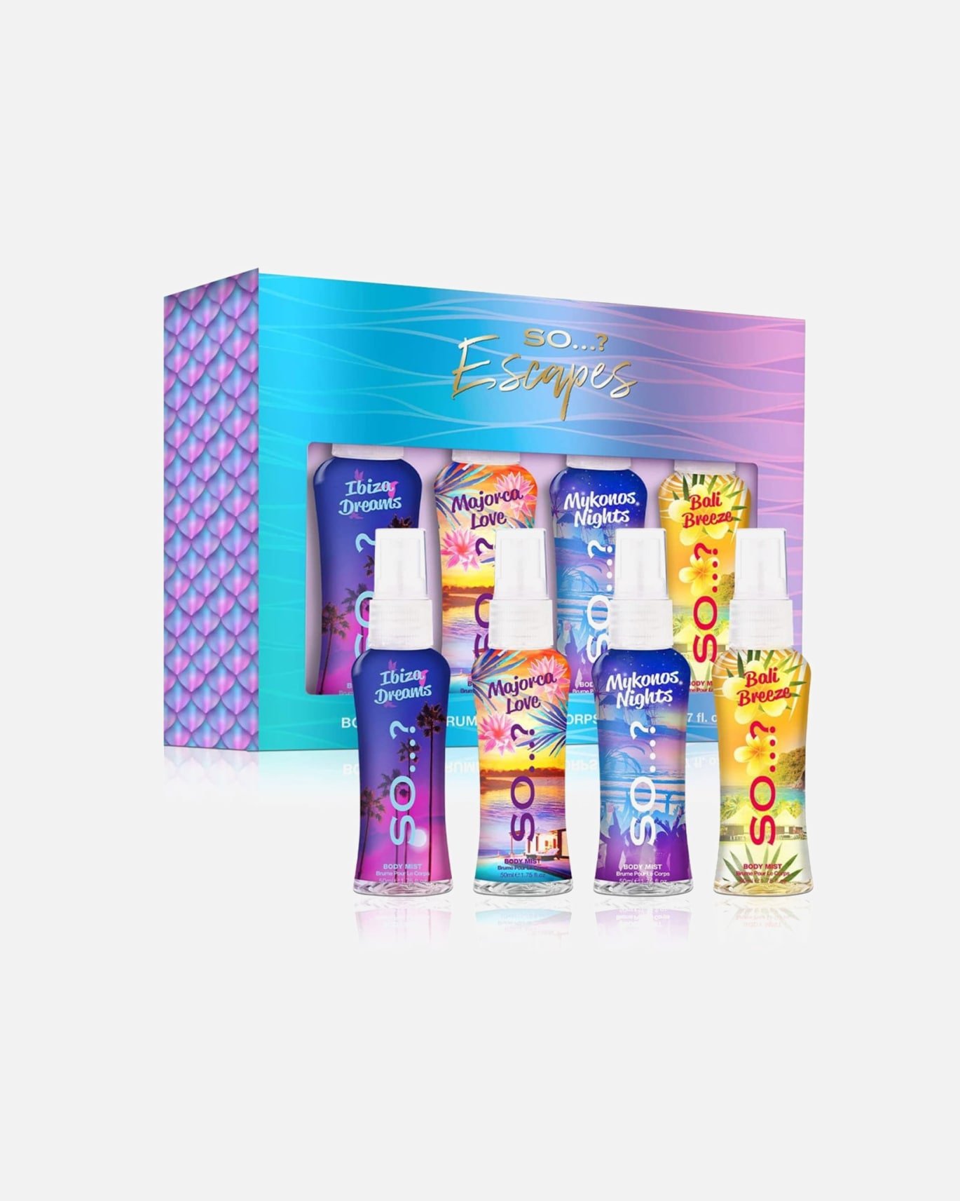 Coffret soin cheveux pour Unisexe So… ? Coffret Brume pour le Corps - So...? Escapes 4 x 50ml 4 pièce