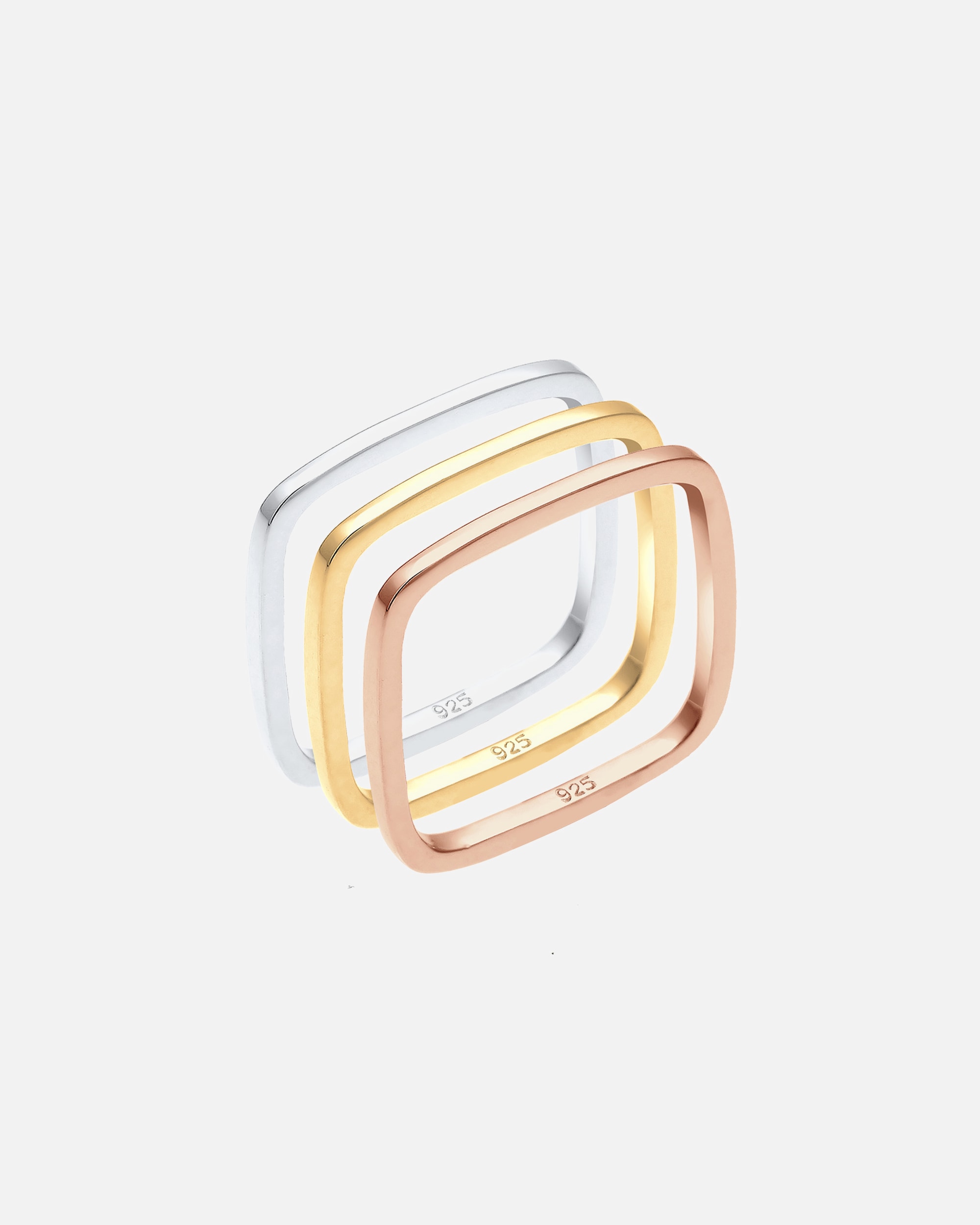 Bague pour Femme Elli Tri-Color Statement quadrilatère set Argent Plaqué Or 54