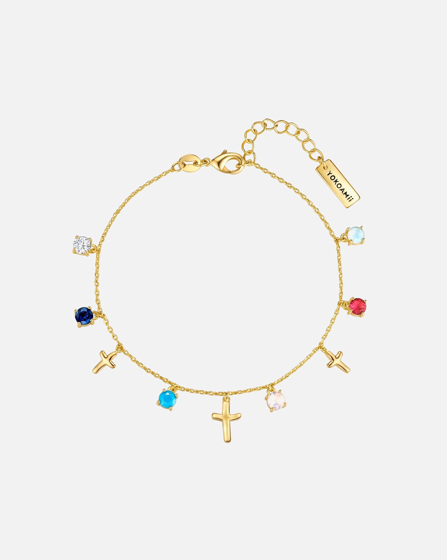 Bracelet pour Femme Yokoamii Bracelet Croix en Laiton en Or jaune Longueur de base 17,0 + rallonge 3,0 cm