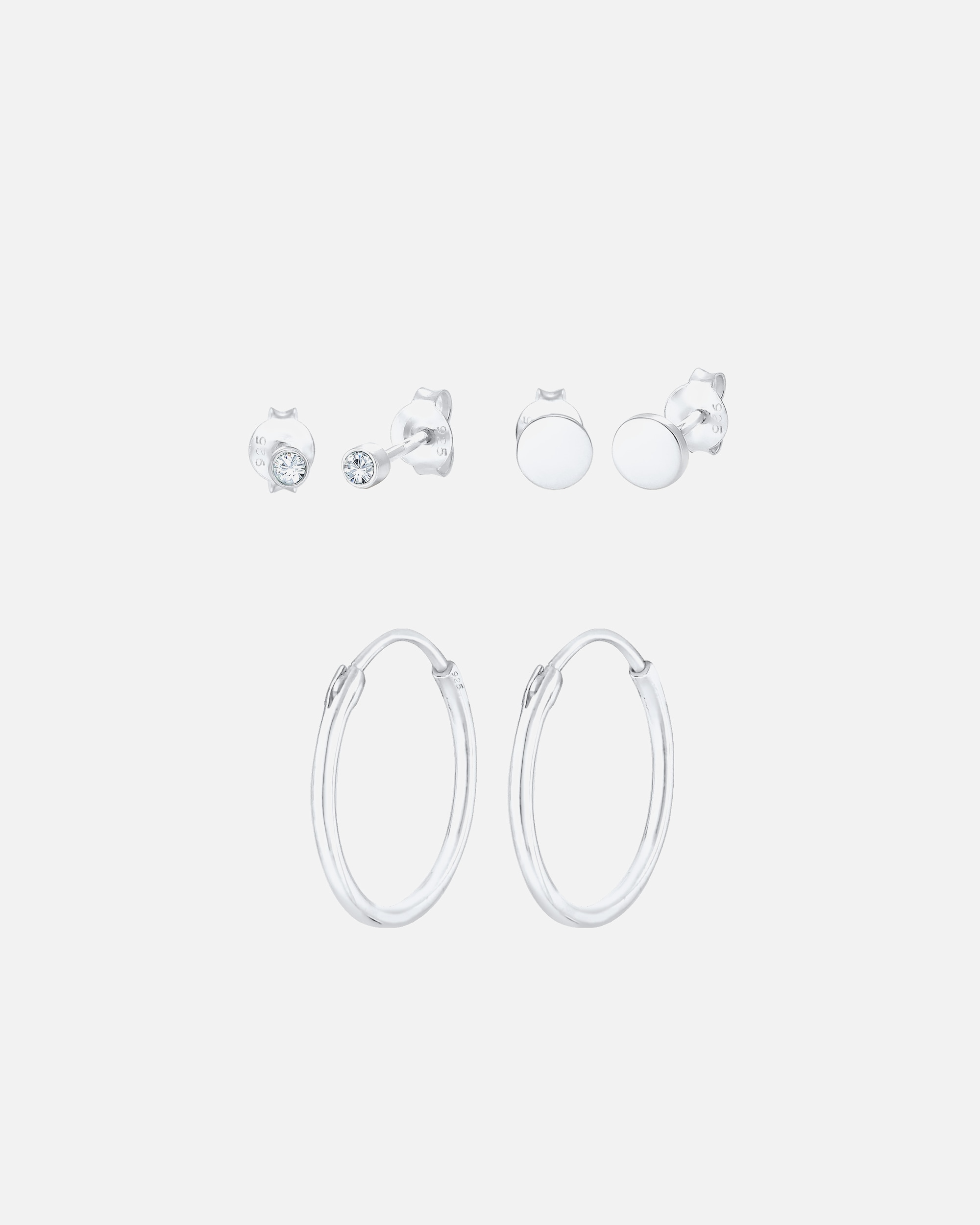 Boucles d'oreilles pour Femme Elli Femmes set de 3 bouchons créoles avec cristaux en argent sterling 925 silberfarben
