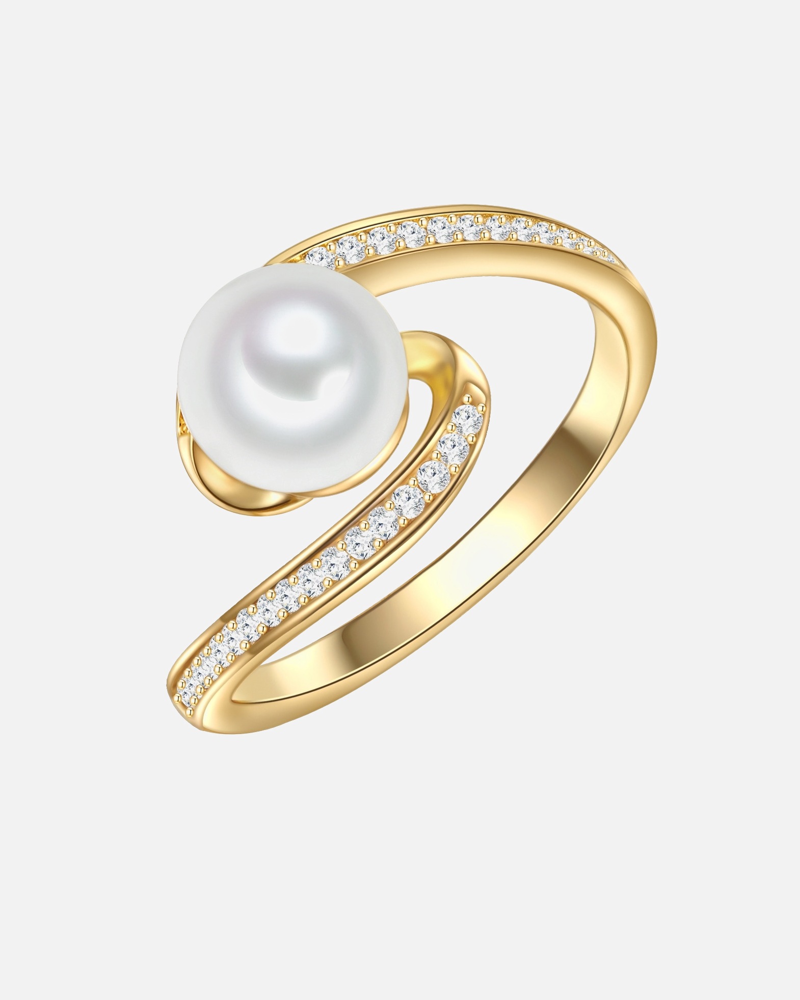 Bague pour Femme Valero Pearls Bague Argent sterling Oxyde de zirconium (CZ) Perle de culture d'eau douce en Or jaune 60