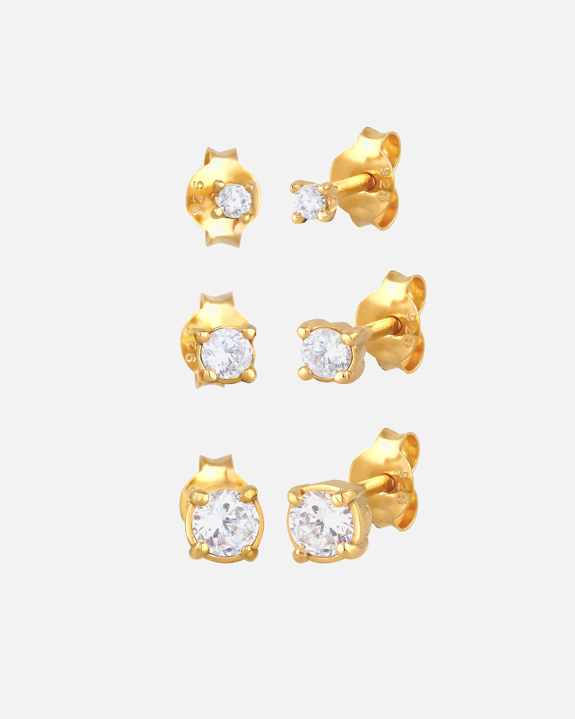 Boucles d'oreilles pour Femme Elli Elli Ohrringe Stecker Zirkonia Basic 3er Set 925 Silber goldfarben