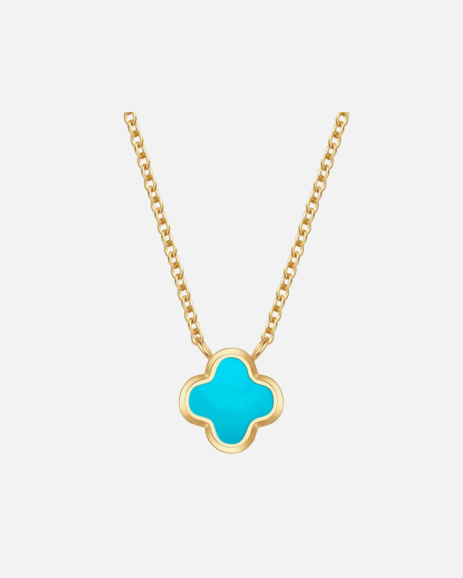 Collier pour Femme Glanzstücke München Collier trèfle en acier inoxydable en or jaune avec turquoise (synth.) Chaîne de base 40,0 cm + rallonge de 5,0
