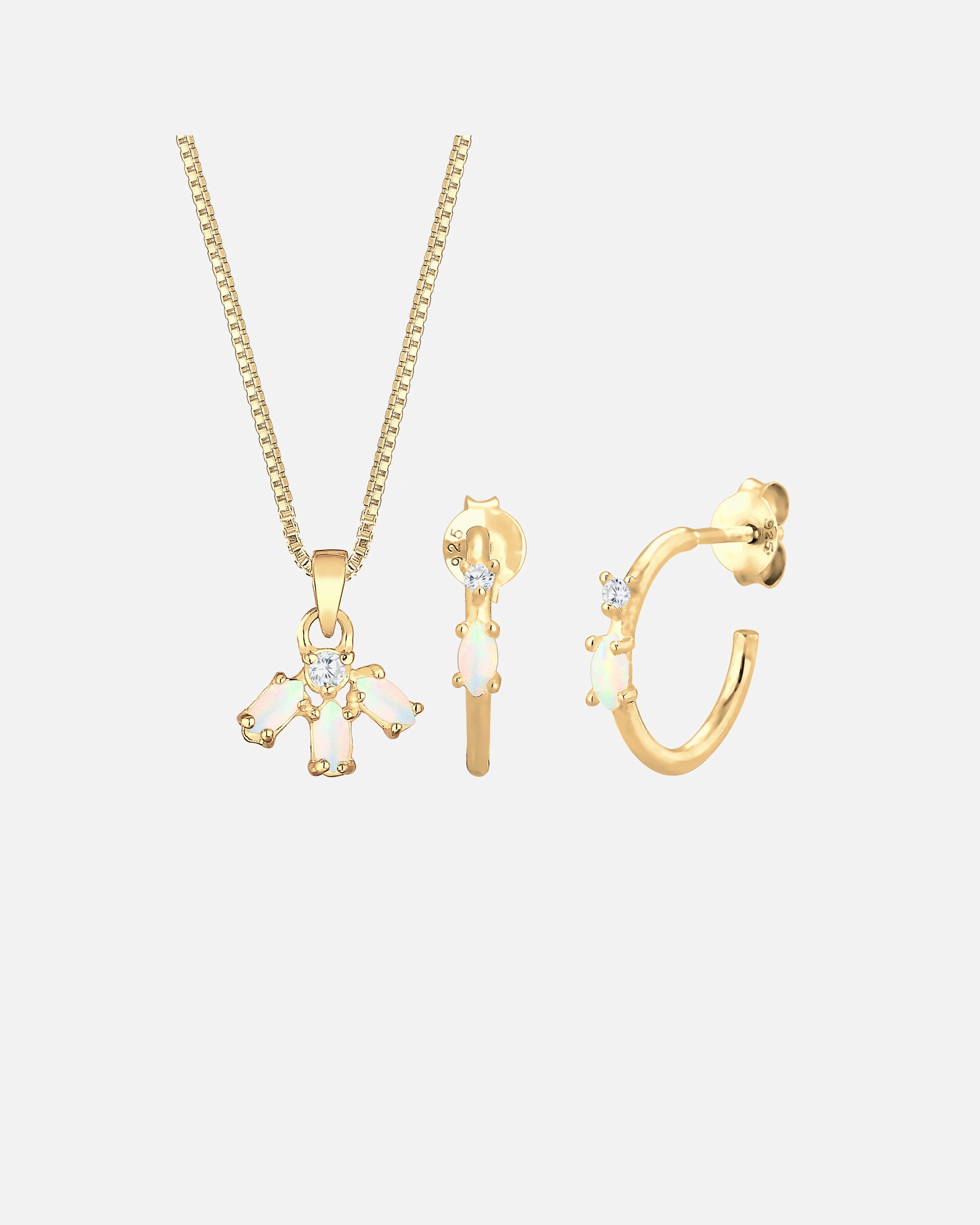 Bijoux pour Femme Elli Vintage Minimal Opale Synthétique Cristaux Zircone Ensemble de Bijoux Femme Plaqué Or Argent (925/1000) 40 cm