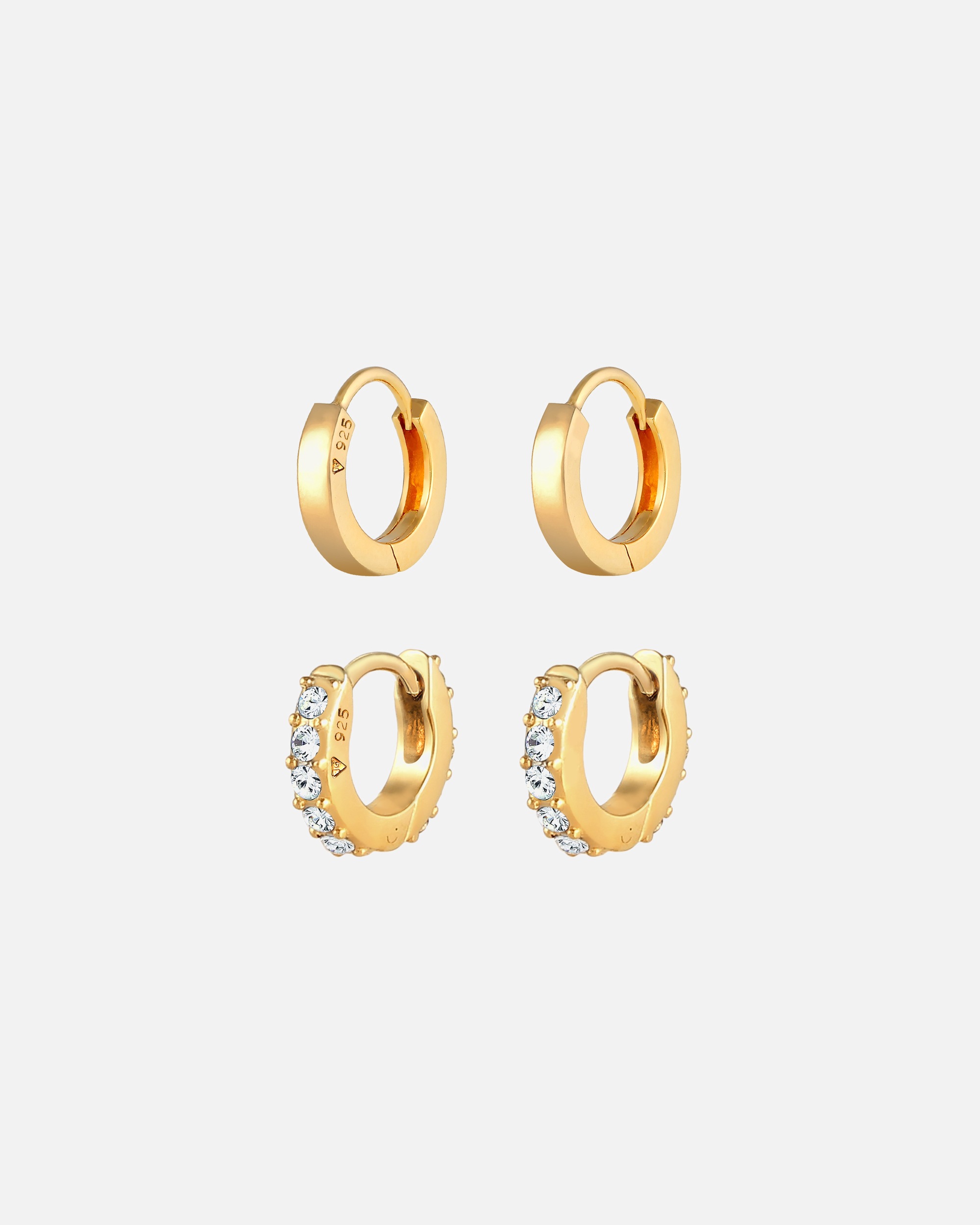 Boucles d'oreilles pour Femme Créoles Set de Cristaux brillants 925 Argent goldfarben