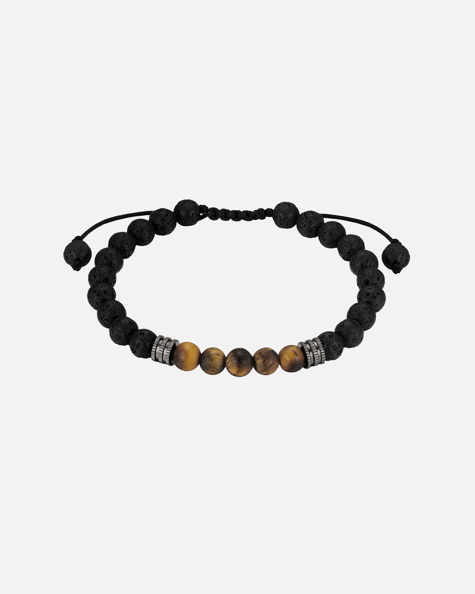 Bracelet pour Homme True Rebels Bracelet en acier inoxydable en argent avec pierre de lave et œil de tigre Réglable 19,0 - 23,0 cm