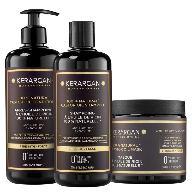 Kerargan - Kerargan - Trio Anti-Chute Shampoing, Après-shampoing & Masque Huile de Ricin - 3x500ml 1500 ml unisex