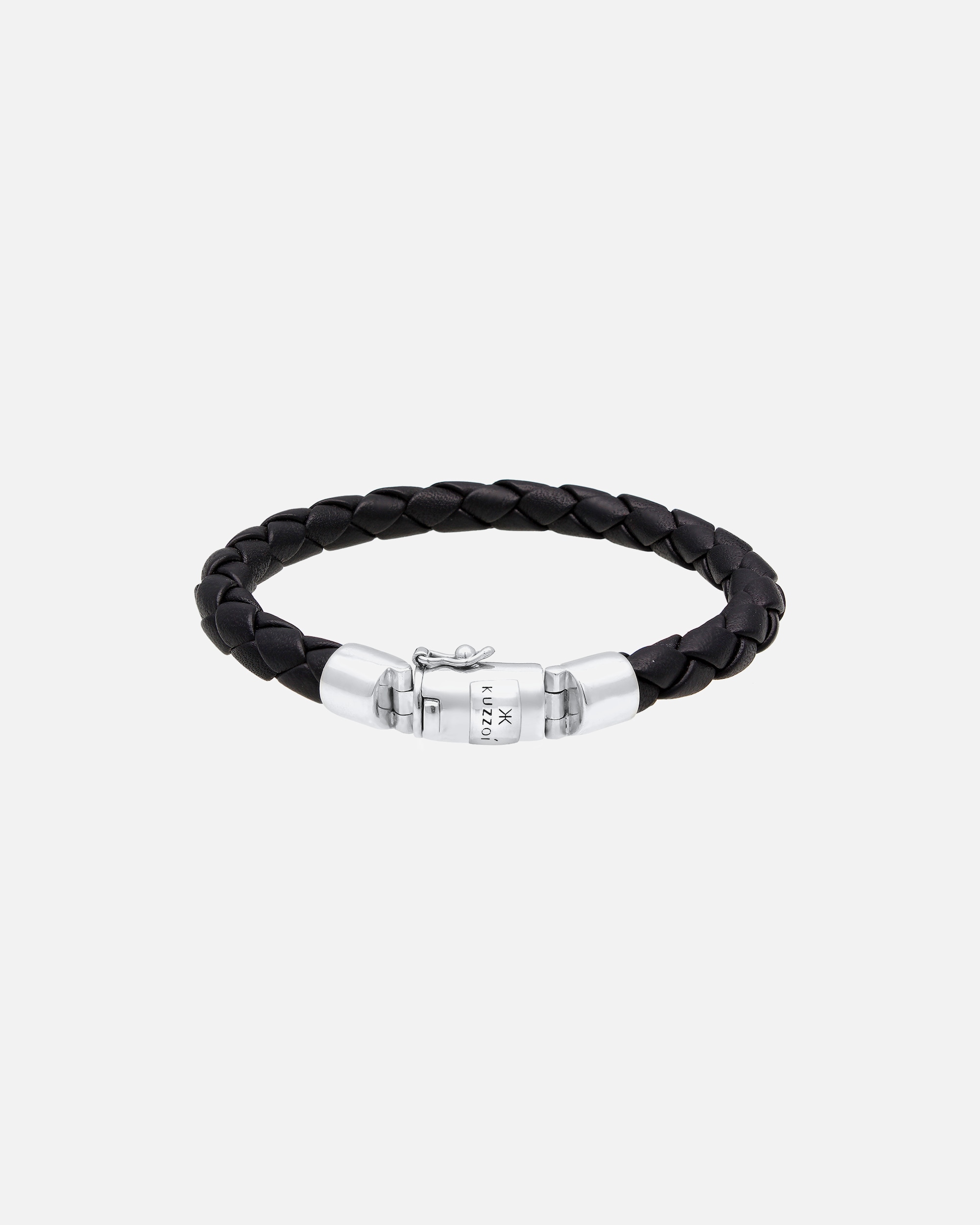 Bracelet pour Homme KUZZOI Hommes cuir tressé fermeture boîte 925 Argent 23