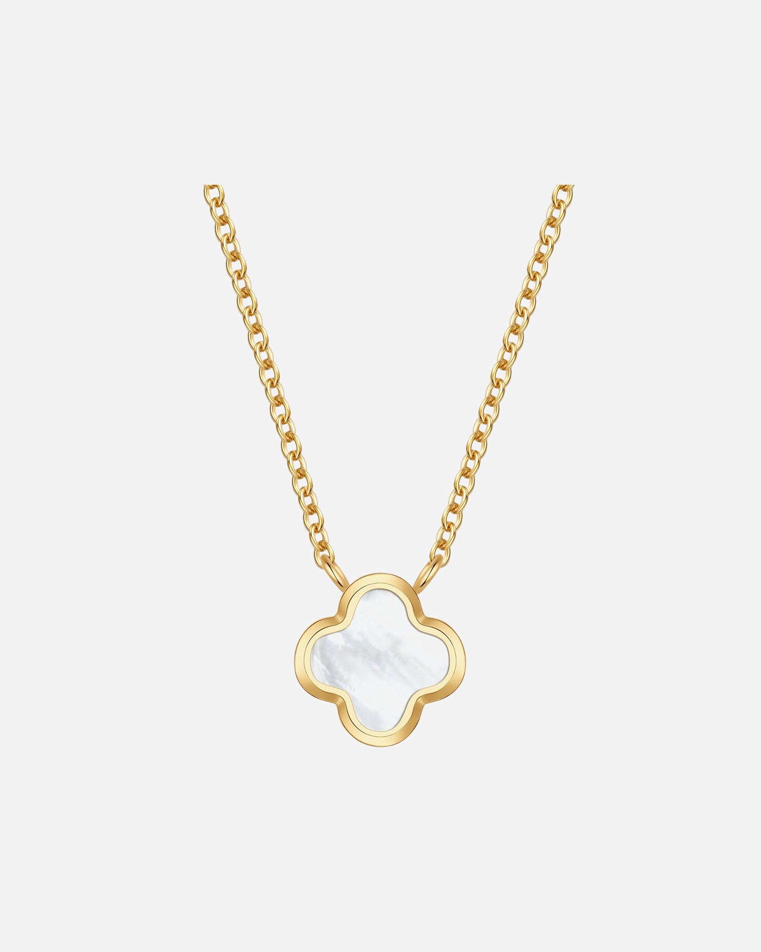 Collier pour Femme Glanzstücke München Collier trèfle en acier inoxydable en or jaune avec nacre Chaîne de base 40,0 cm + rallonge de 5,0