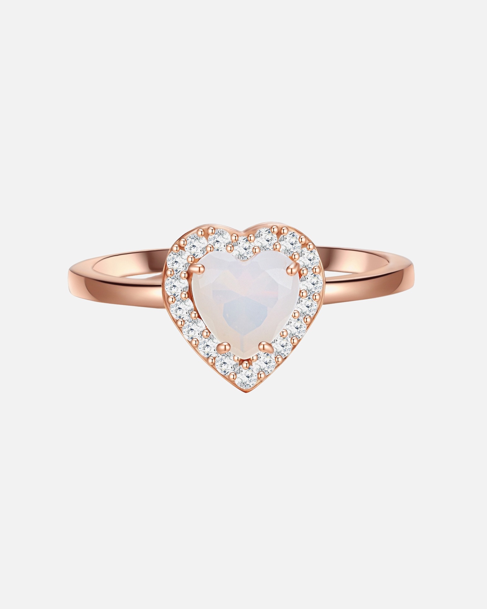 Bague pour Femme Glanzstücke München Bague en argent Coeur Argent sterling Pierre de lune (synth.) en Or rose 52