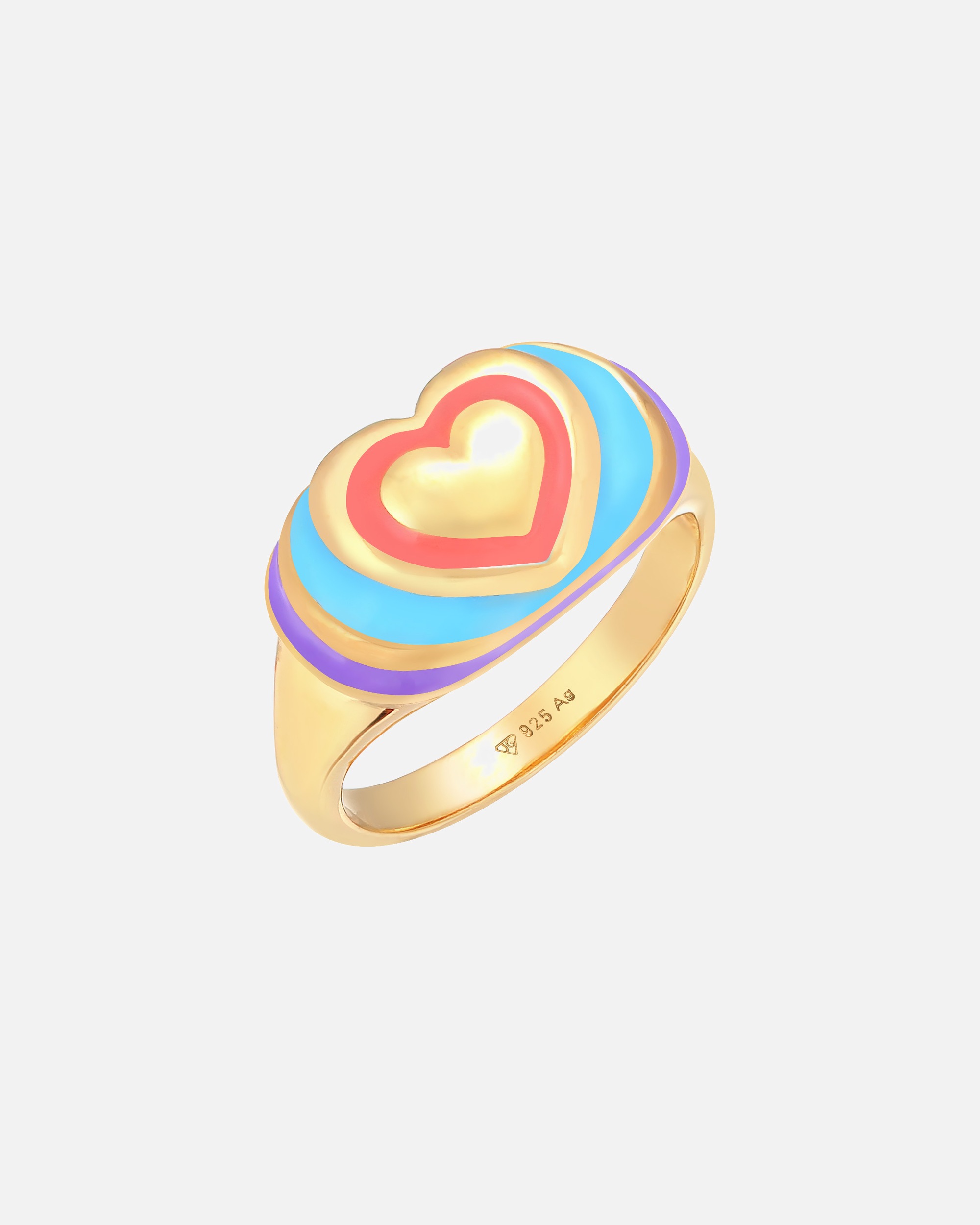 Bague pour Femme Elli Elli Ring Siegelring Herz Emaille Bunt 925 Silber vergoldet 58
