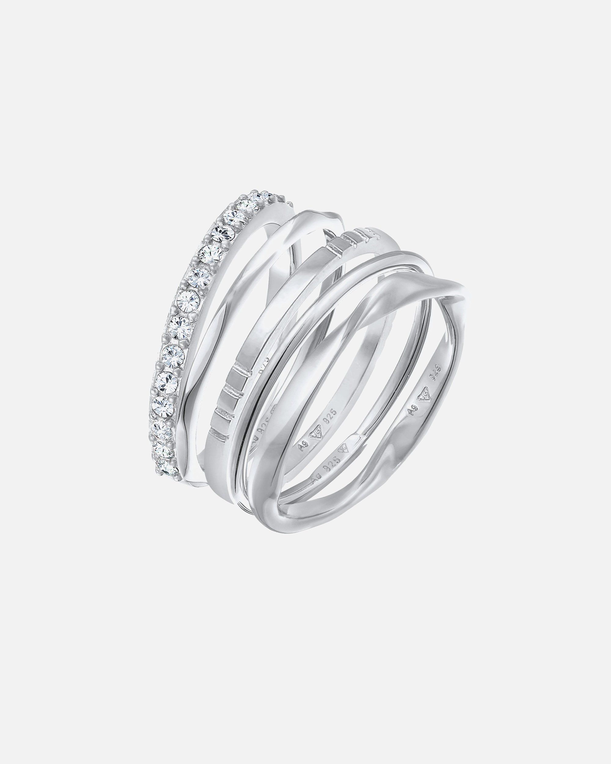 Bague pour Femme Elli Stapelringe Bandringe Kristalle 5er Set 925 Silber 54