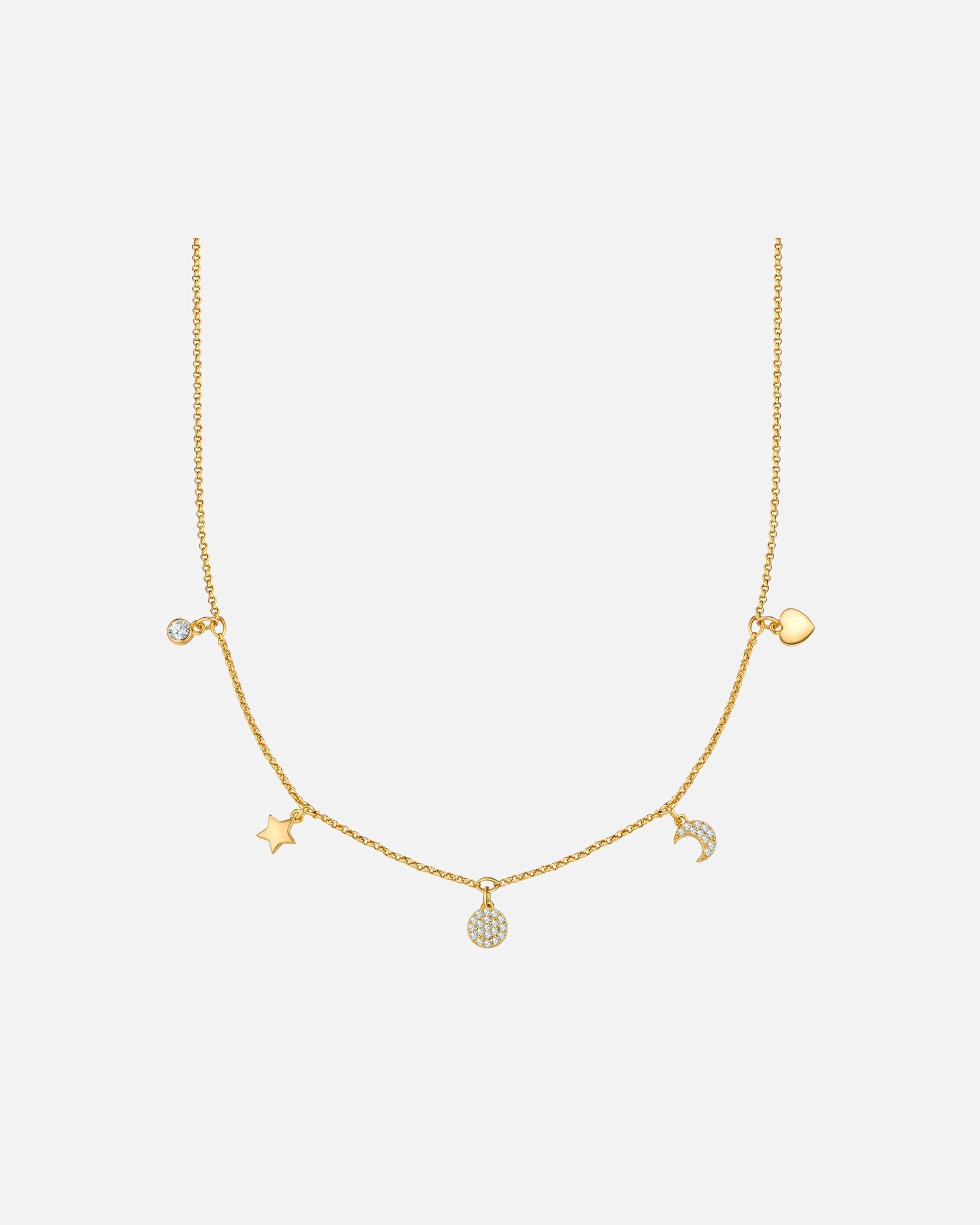 Collier pour Femme Yokoamii Collier Étoile/Cercle/Lune/Cœur en Laiton doré avec Zircon Chaîne de base 38,0 cm + extension 8,0 c
