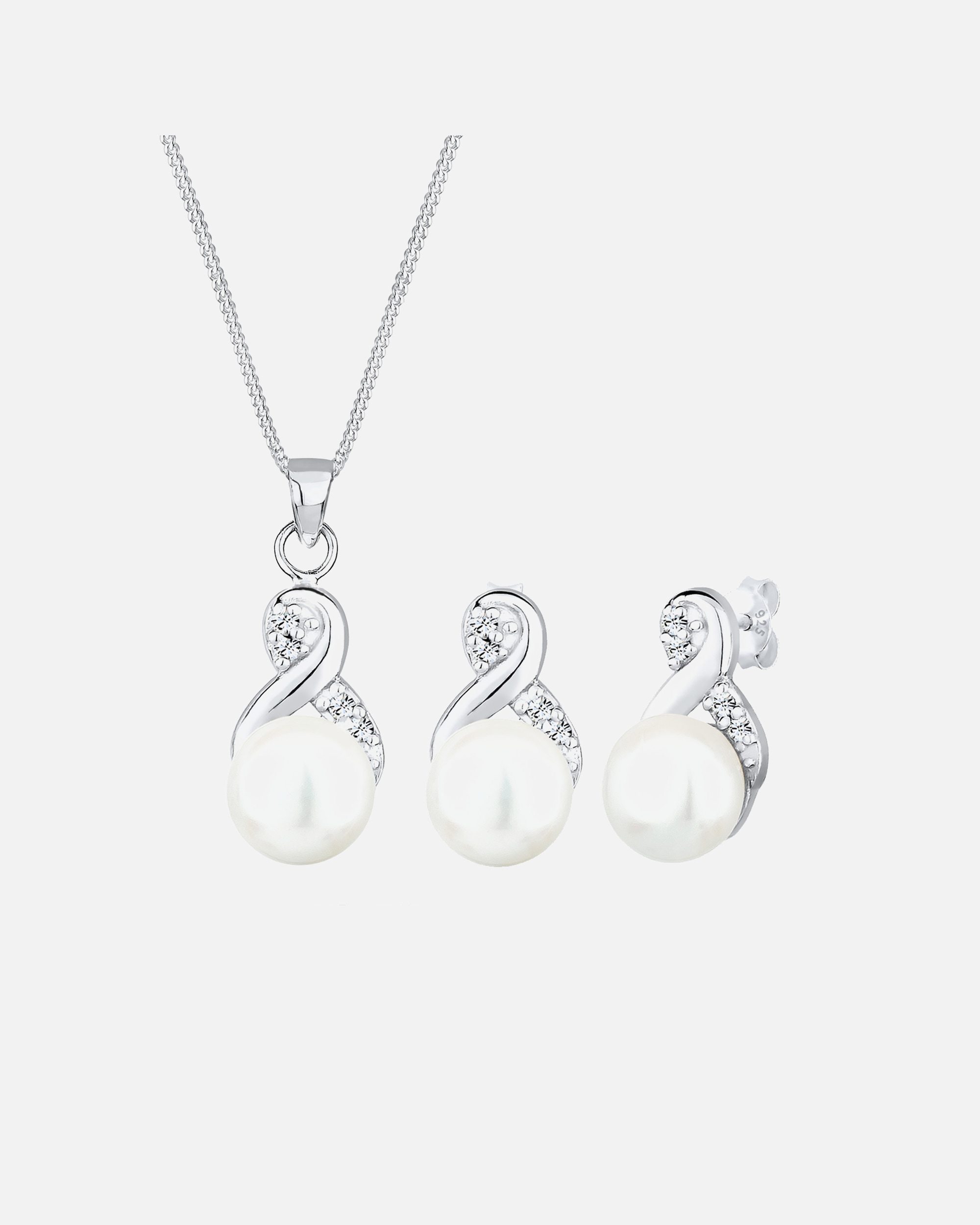 Bijoux pour Femme Elli Femmes Symbole Infinité Set Élégant Clous d'oreilles avec Perles de Culture d'Eau Douce et Cristaux en Argent Sterling 925 silberfarben