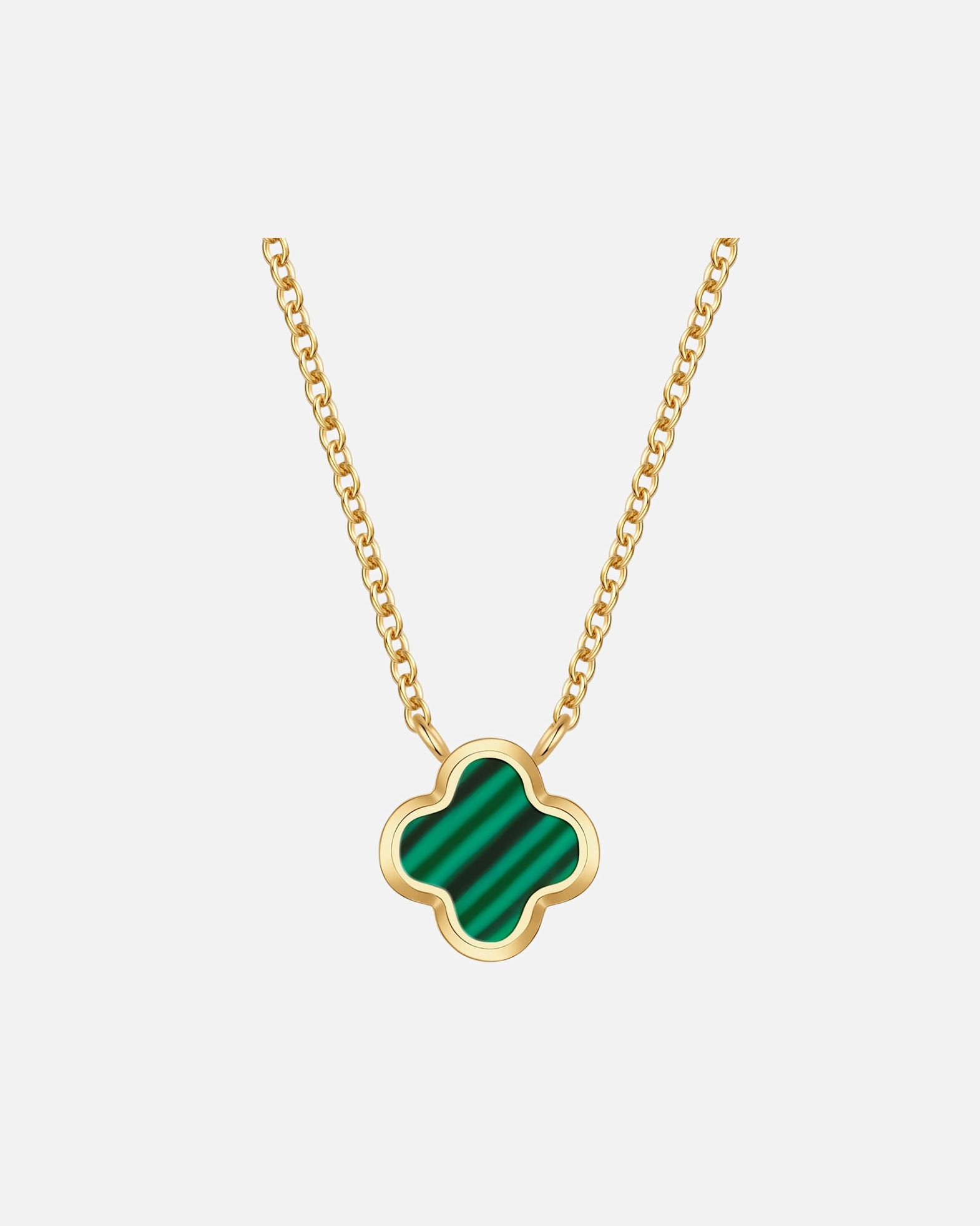 Collier pour Femme Glanzstücke München Collier trèfle en acier inoxydable en or jaune avec malachite (synth.) Chaîne de base 40,0 cm + rallonge de 5,0