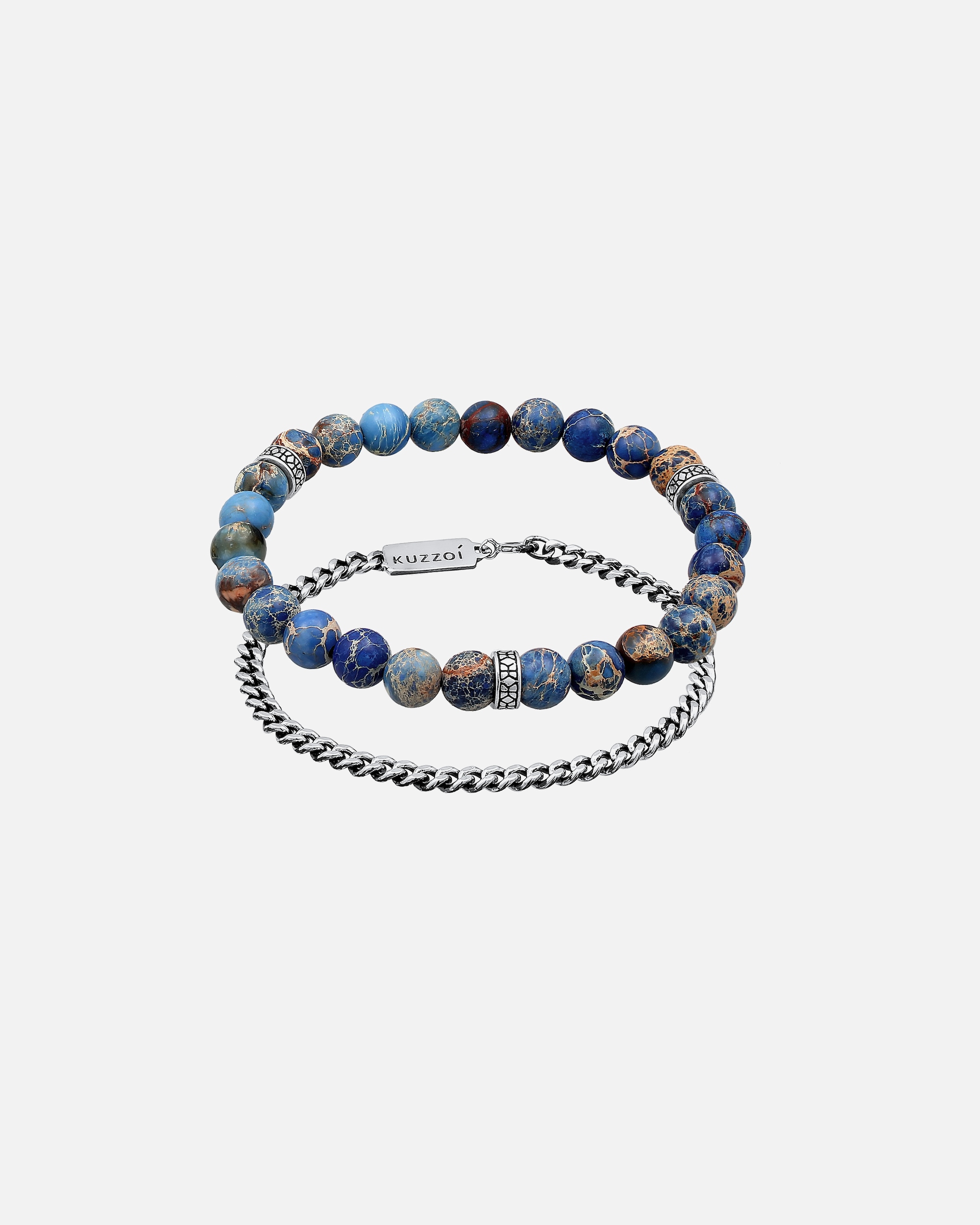 Bracelet pour Homme KUZZOI Herren Achat Blau Panzerkette 2er Set 925 Silber 21