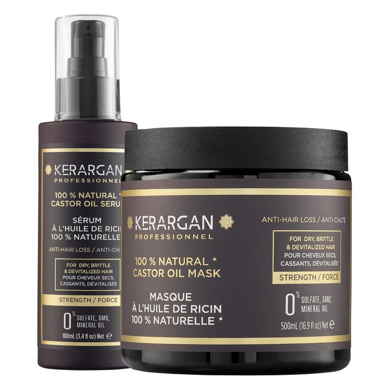 Kerargan - Kerargan - Duo Anti-Chute Masque et Sérum Huile de Ricin - 500ml + 100ml Masque et cure cheveux 600 ml unisex