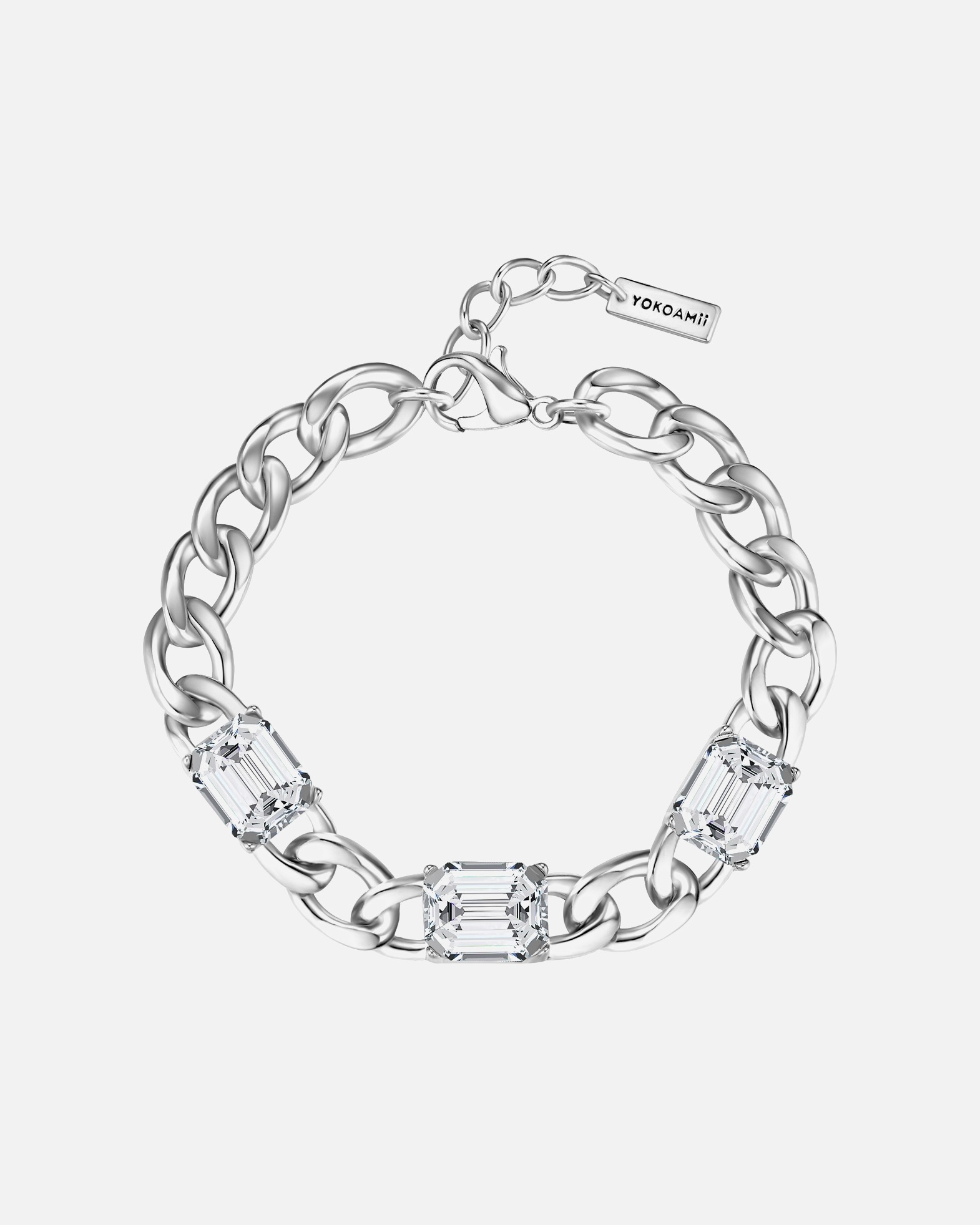 Bracelet pour Femme Yokoamii Bracelet en Laiton en Argent Longueur de base 19,0 + rallonge 3,0 cm