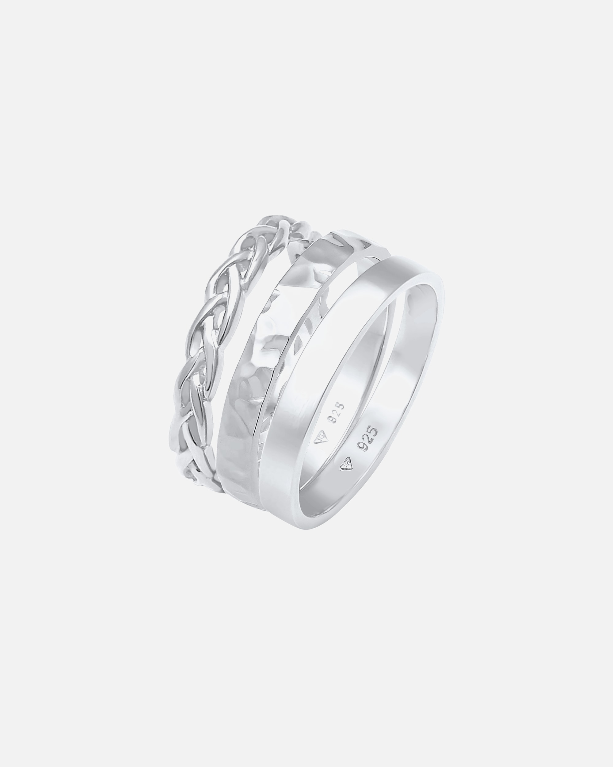 Bague pour Femme Elli Elli Ring Bandring Zopfmuster Hammerschlag 3er Set 925 Silber 52