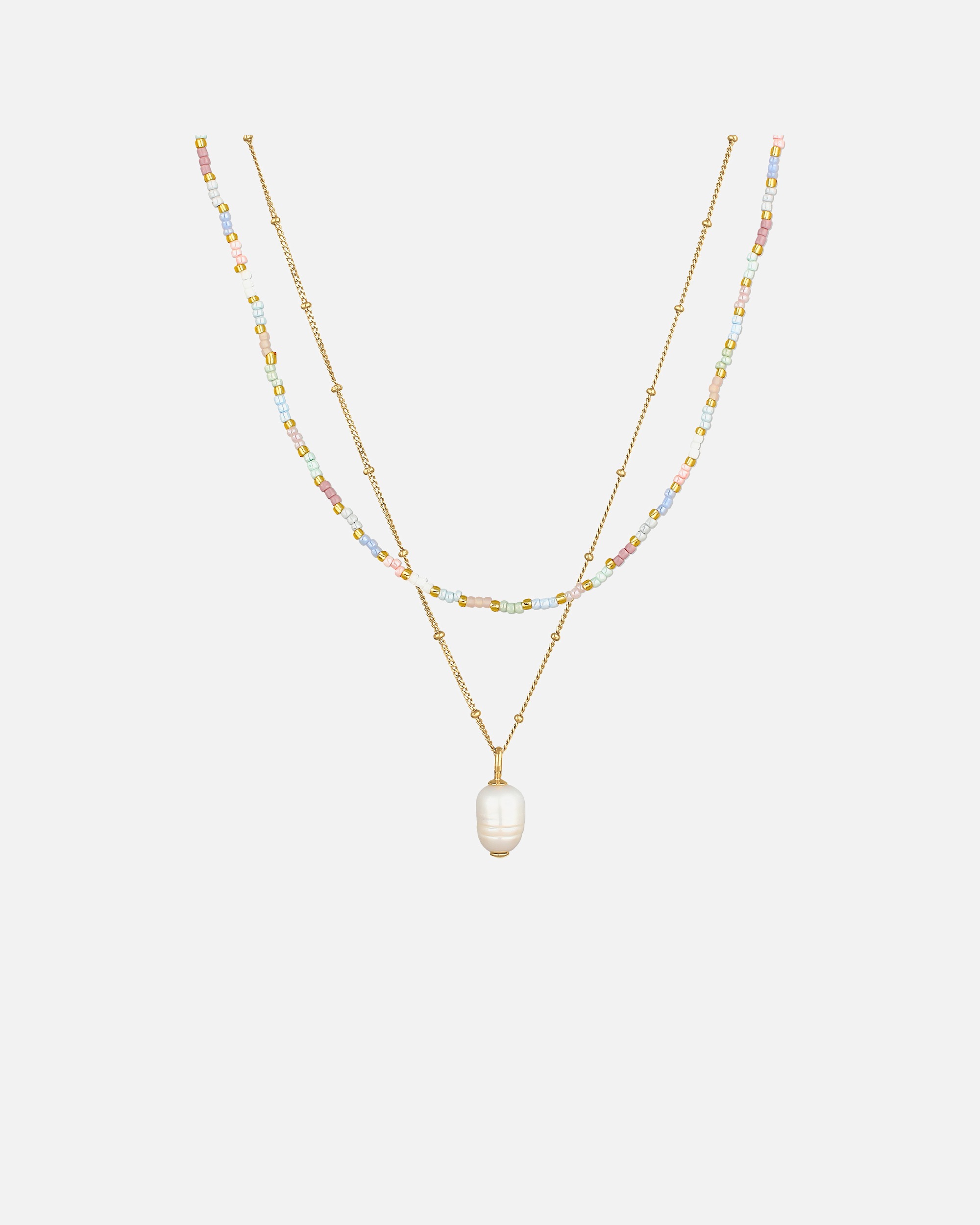 Collier pour Femme Elli Elli Halskette Layer Süßwasserperle Barock Glas Beads 925 Silber goldfarben