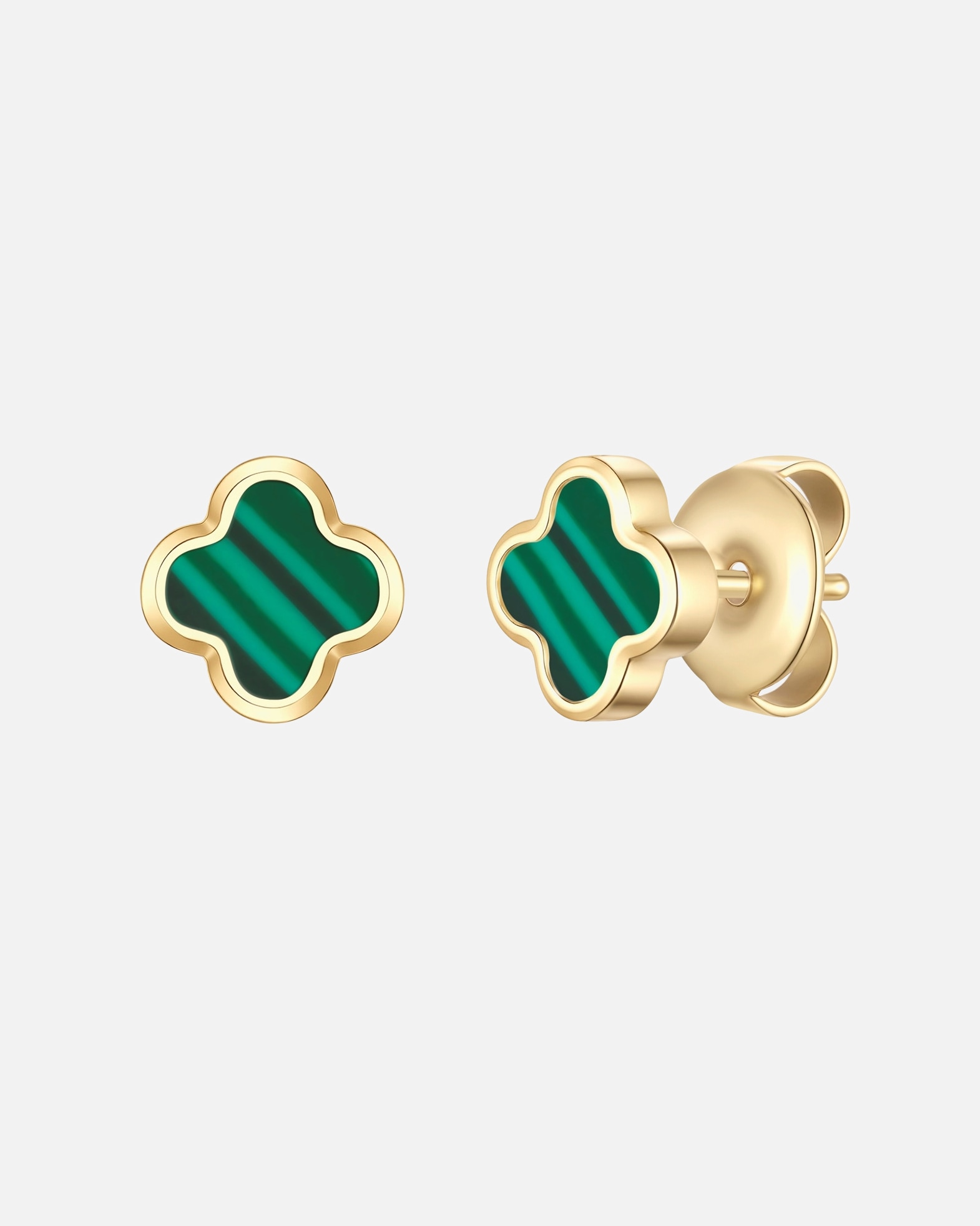 Boucles d'oreilles pour Femme Glanzstücke München Boucles d'oreilles trèfle en acier inoxydable en or jaune avec malachite (synth.) 5,9 mm