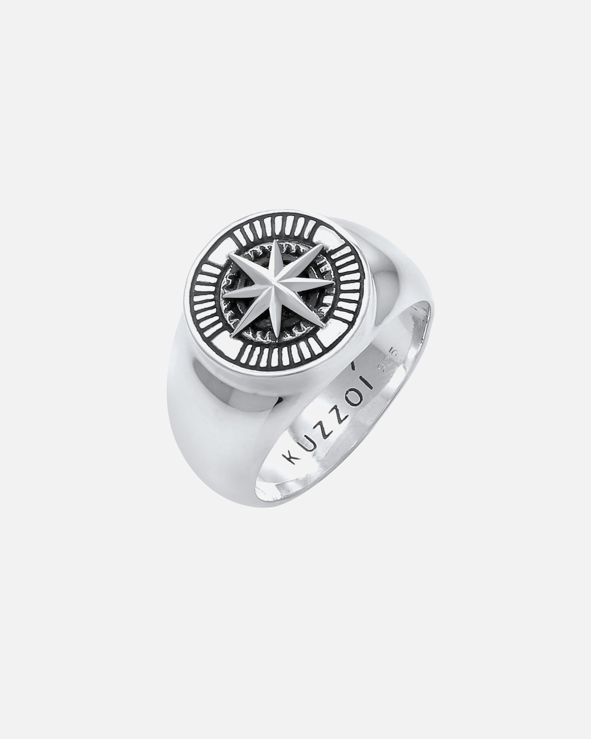 Bague pour Homme KUZZOI Bague Sceau homme boussole oxydée Argent 925 60