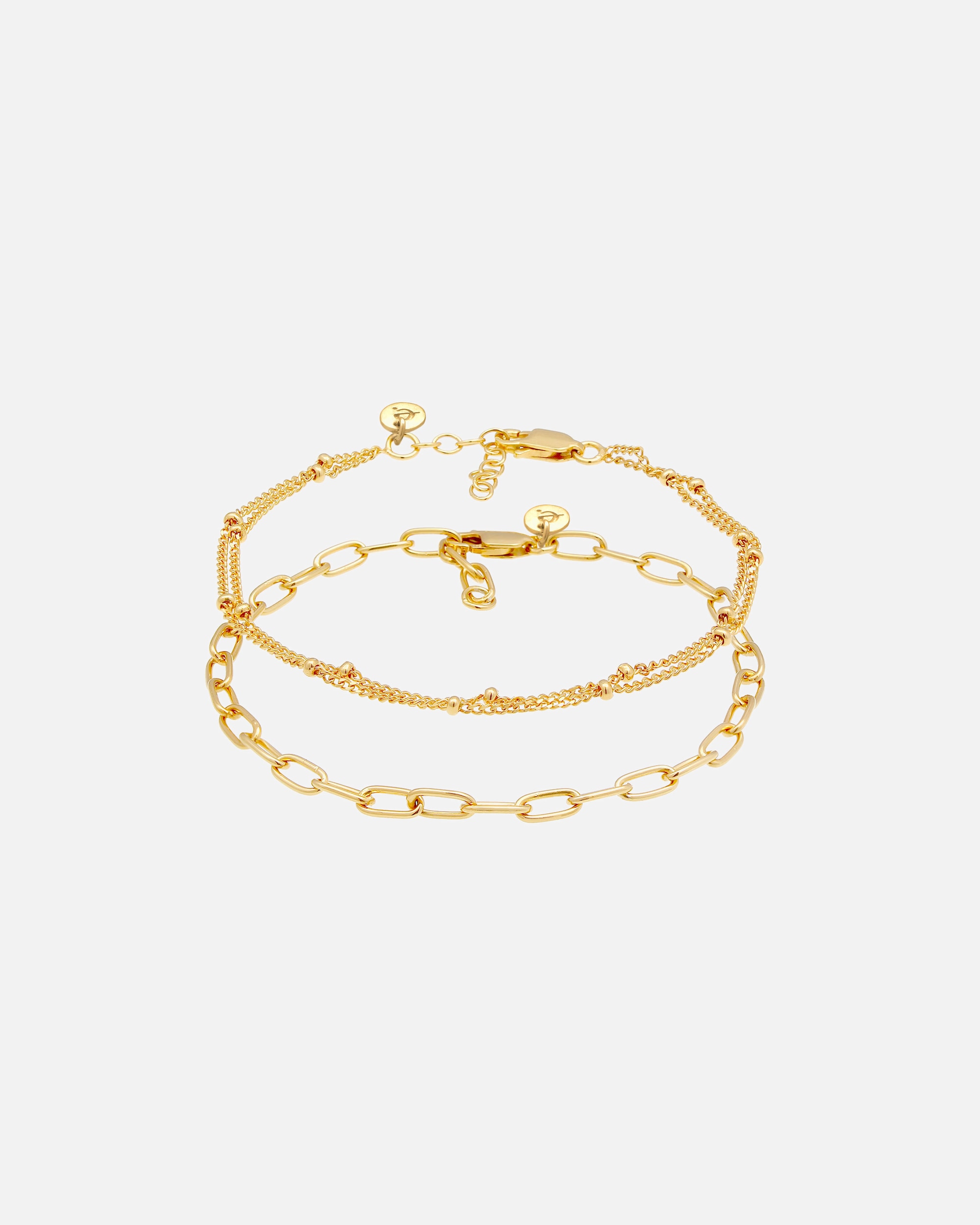 Bracelet pour Femme Elli PREMIUM 2er Set Layer Kugelkette Basic Trend 925 Silber goldfarben