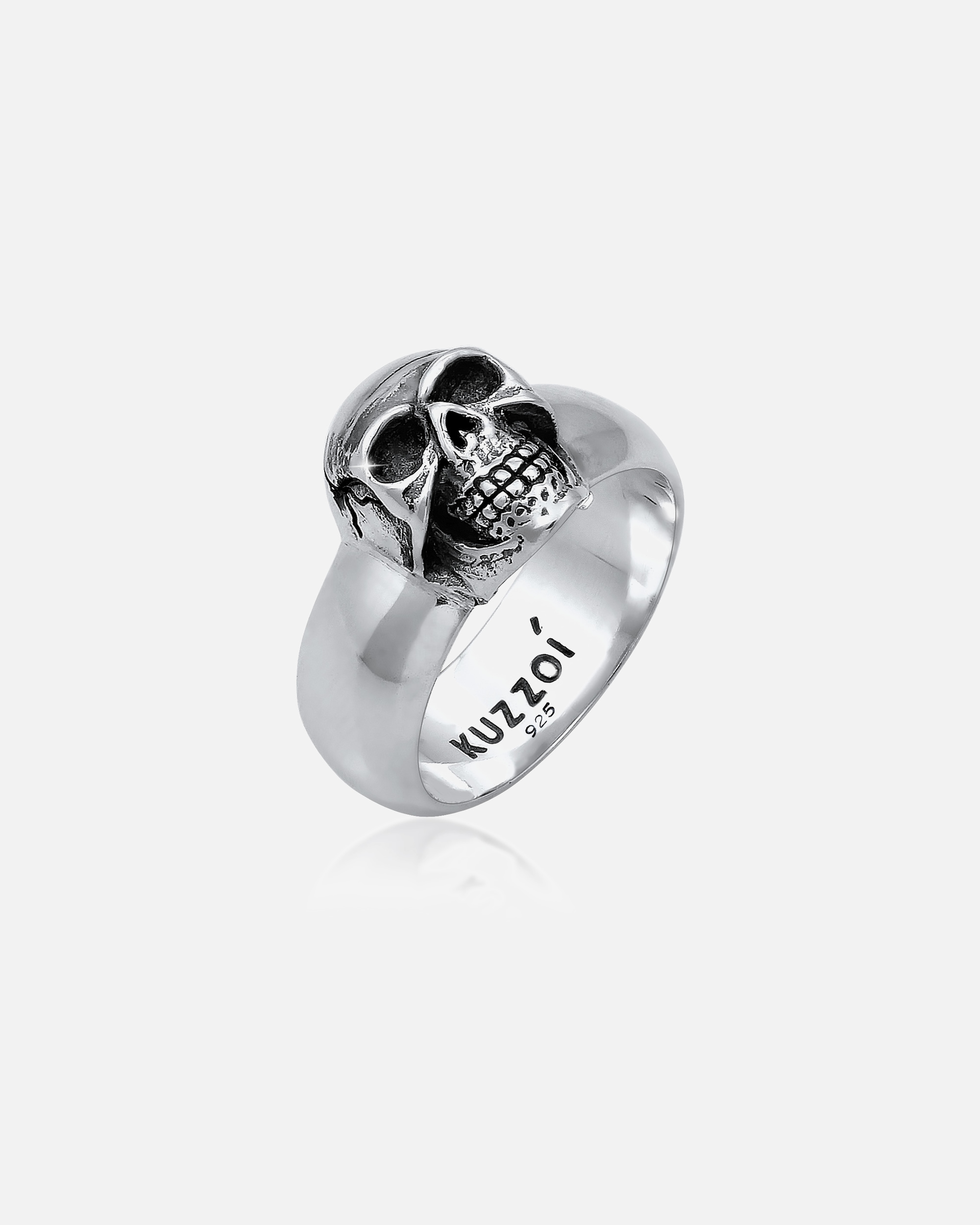 Bague pour Homme KUZZOI Bague sceau homme tête de mort oxydée Argent 925 62