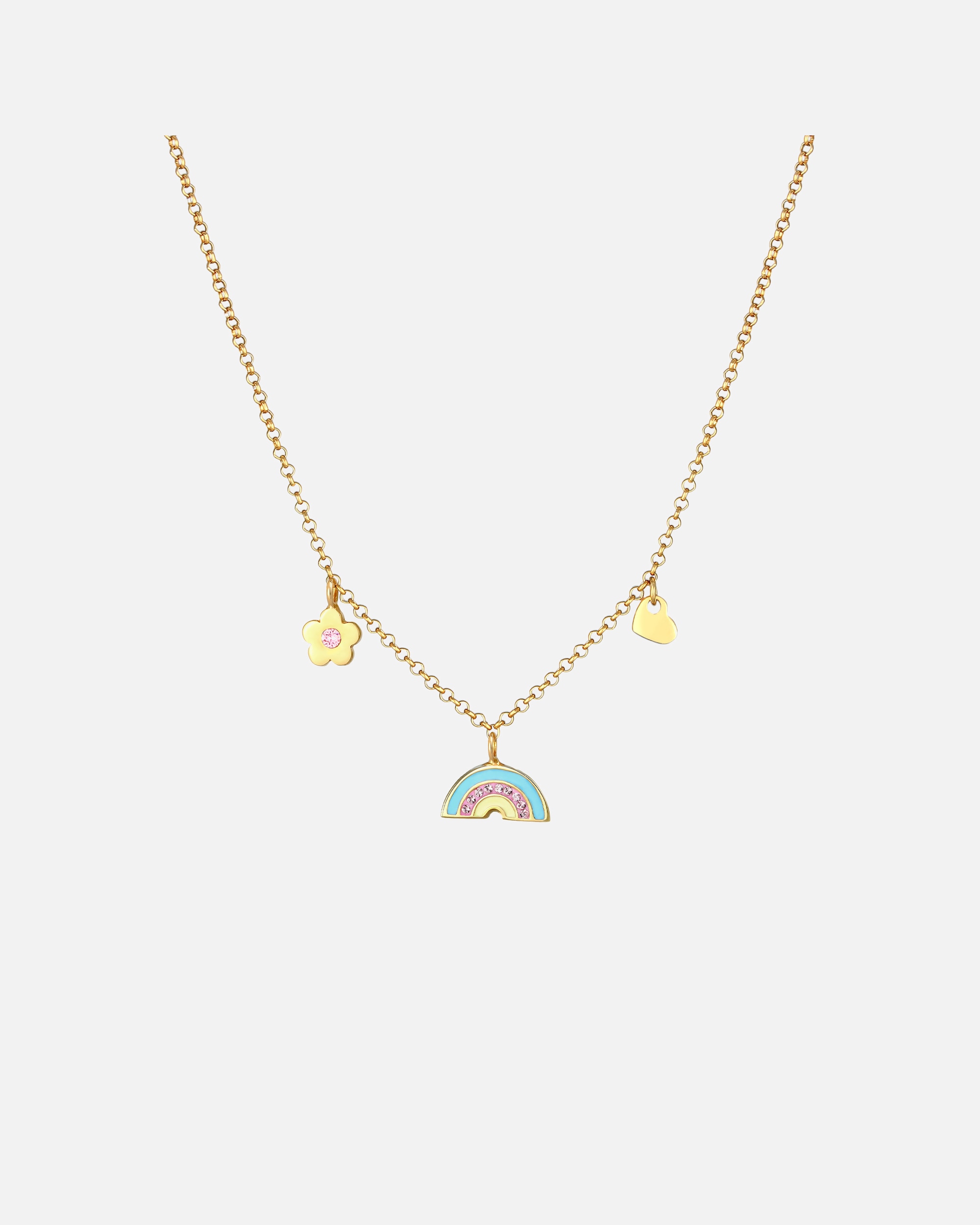 Collier pour Femme Elli Pendentif fleur cœur arc-en-ciel pour enfant avec cristaux et émail en argent sterling 925 goldfarben