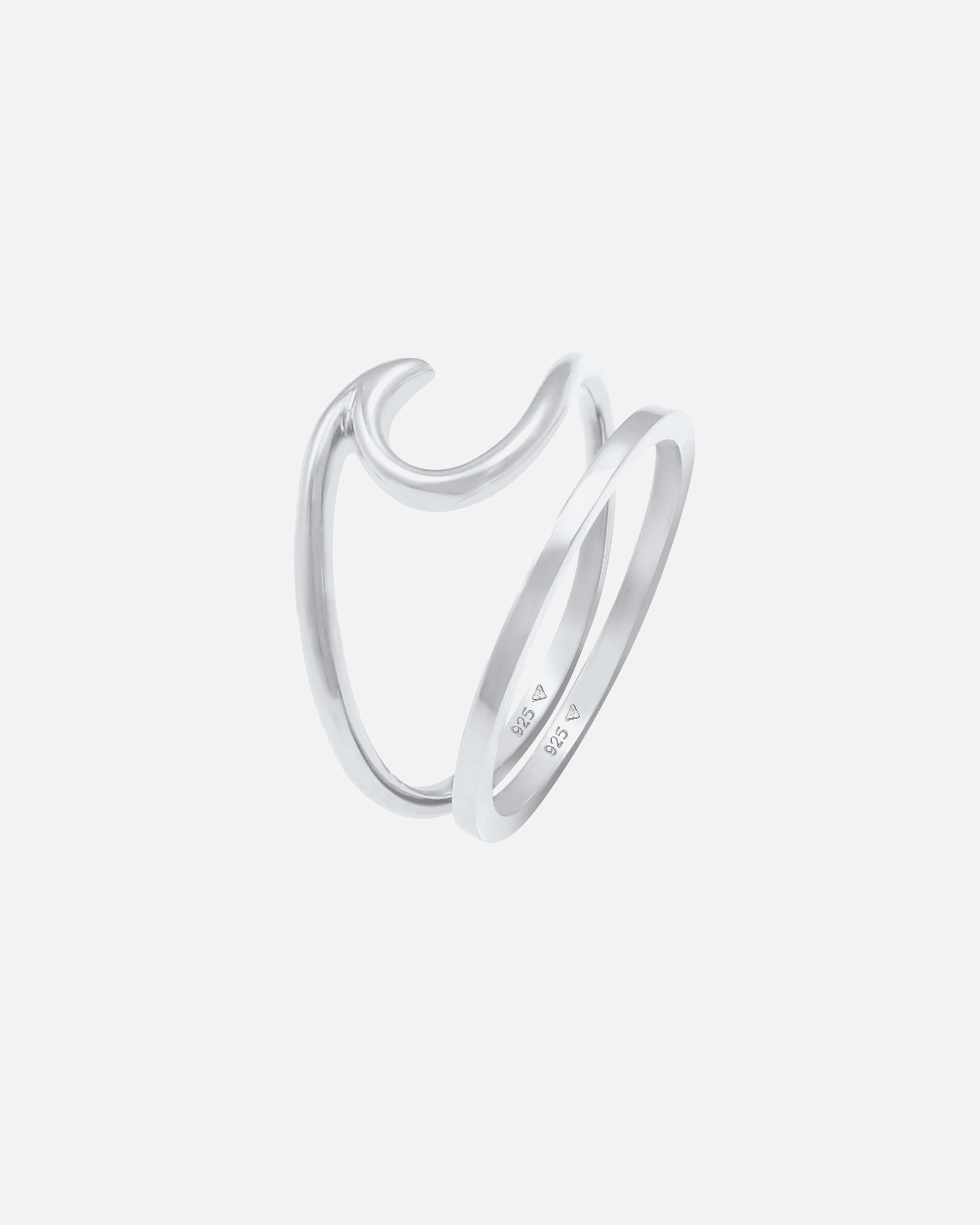 Bague pour Femme Elli Set de 2 Anneaux de bande Wave Welle Basique 925 Argent 52