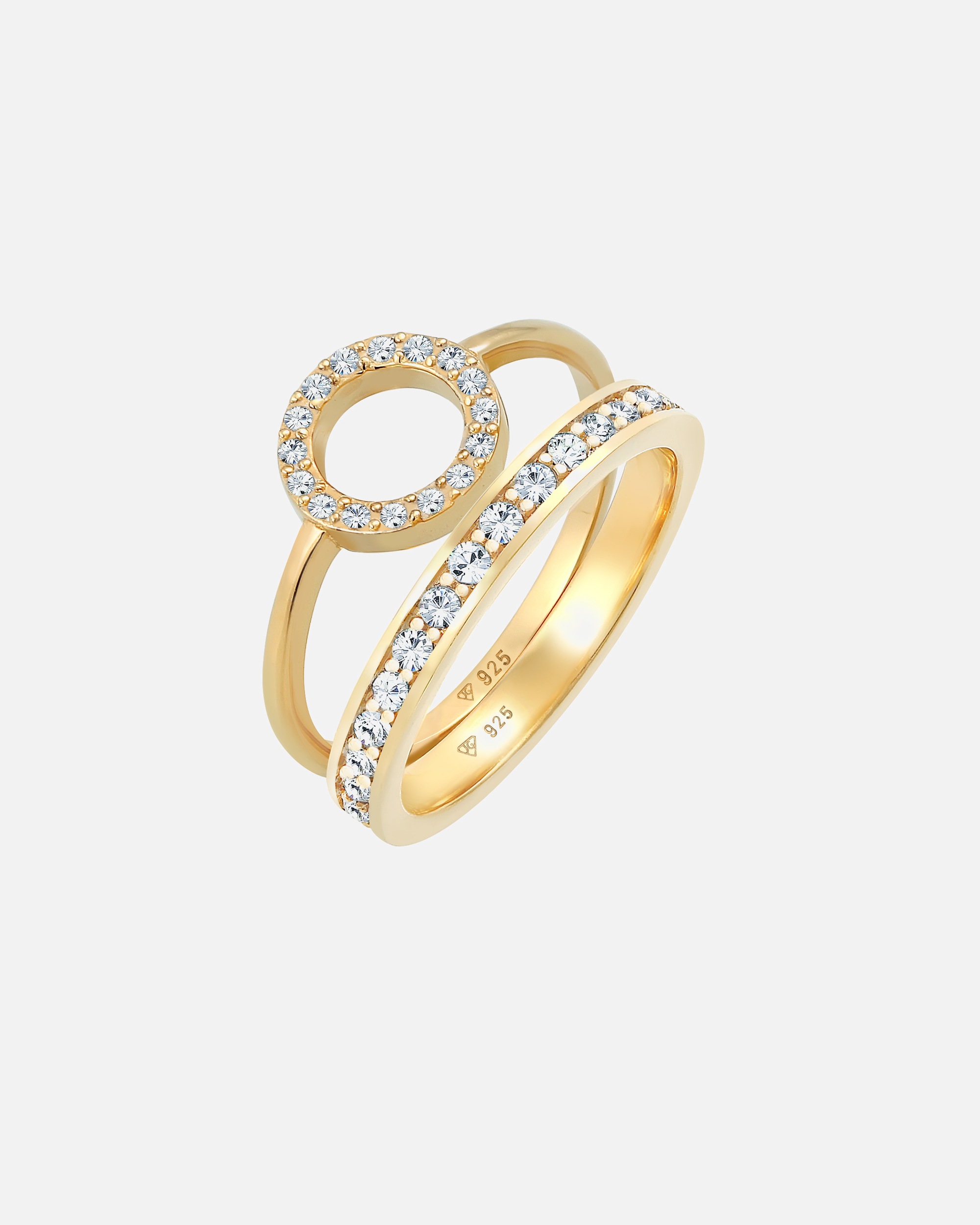 Bague pour Femme Elli PREMIUM Memorie cercle Géo Cristaux Set de 2 pièces 925 Argent 54