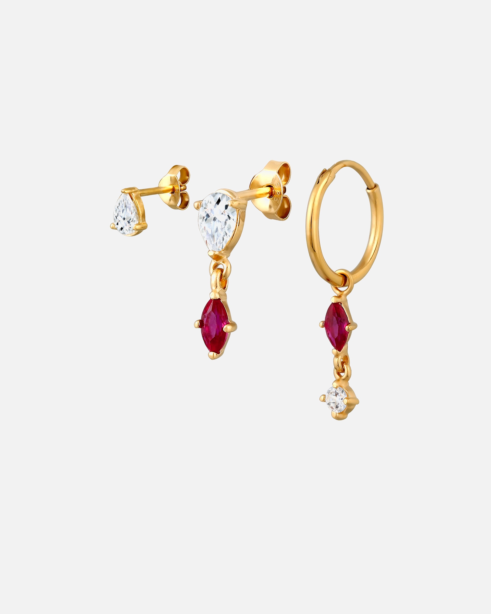 Boucles d'oreilles pour Femme Parure d'oreilles Rubis Blanc 925 Sterling Silver Gold-plated goldfarben