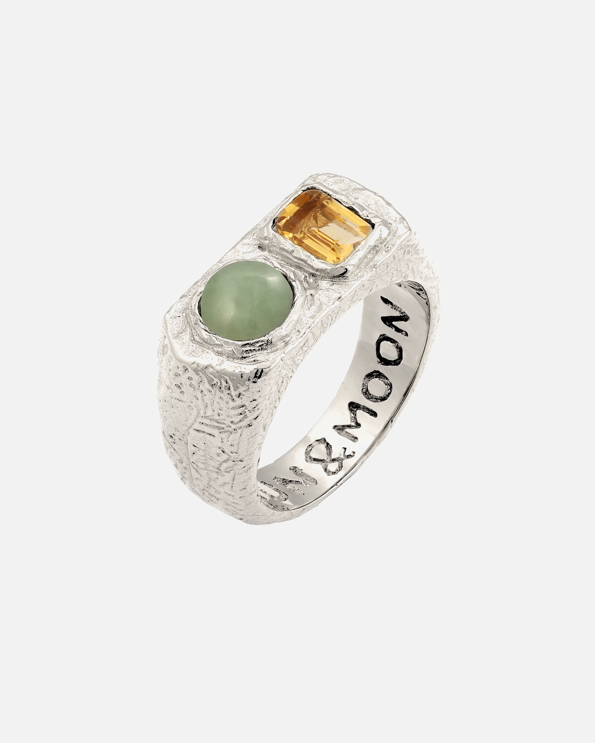 Bague pour Femme Haze & Glory Default Brand Line Bague Signet Jade Vert 925 Sterling Silver 56