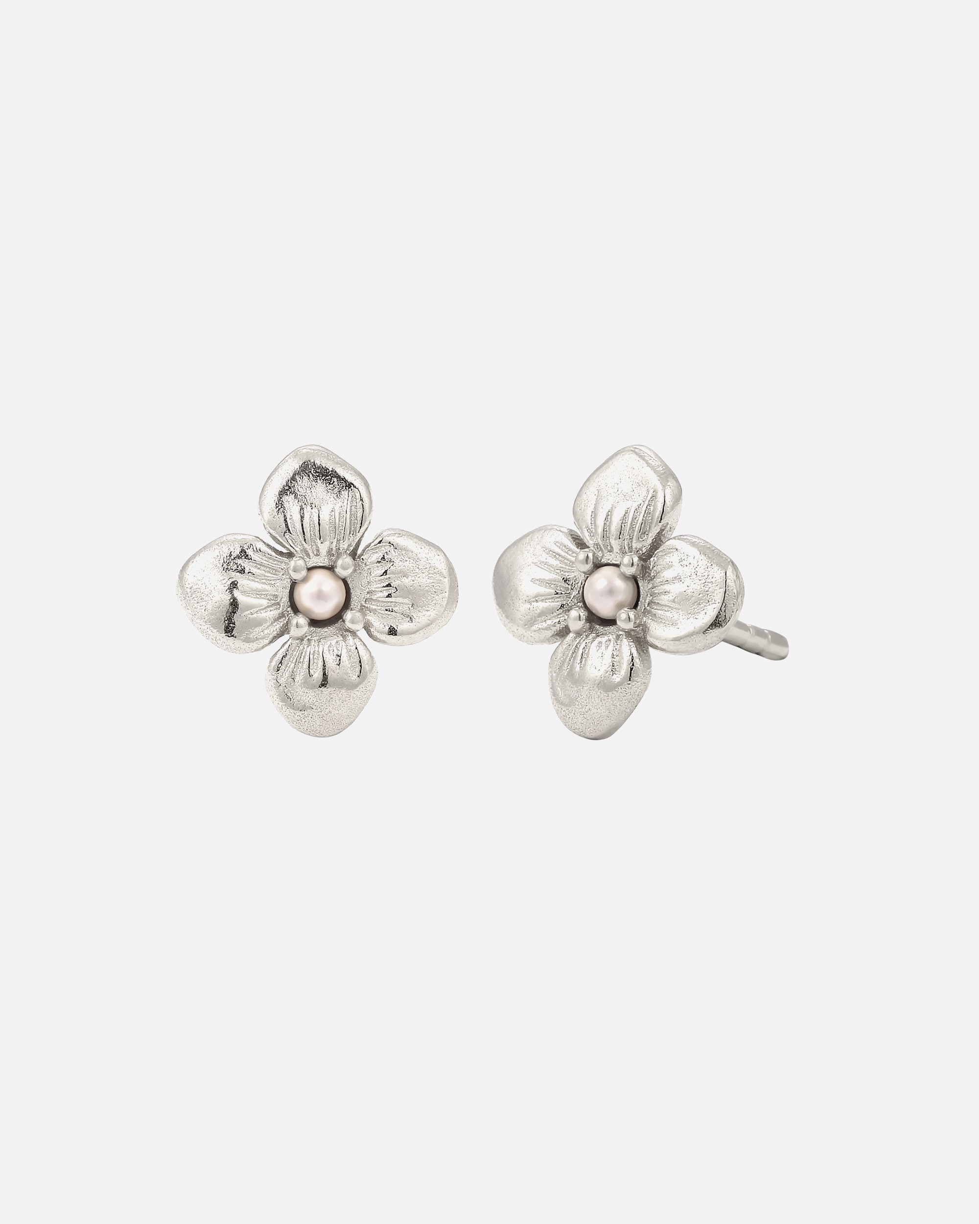 Boucles d'oreilles pour Femme Clous Fleur Perle Synthétique Blanche 925 Sterling Silver silberfarben