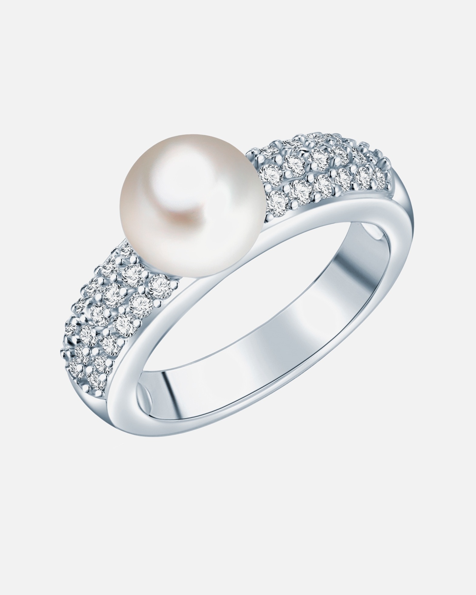 Bague pour Femme Valero Pearls Bague Argent sterling Oxyde de zirconium (CZ) Perle de culture d'eau douce en Argent 54