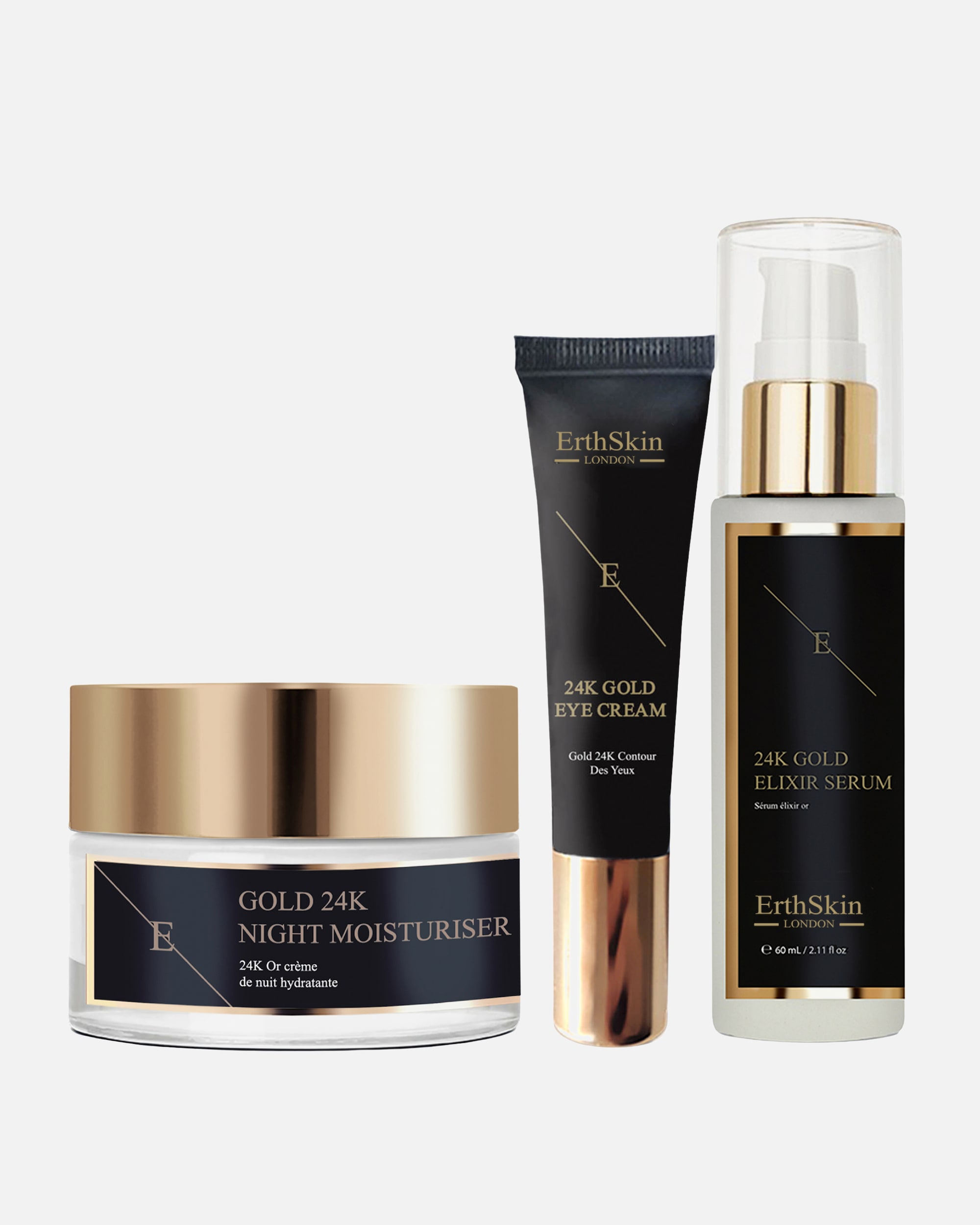 Coffret soin visage pour Femme ErthSkin London Trio complet en or 24 carats 1 pièce