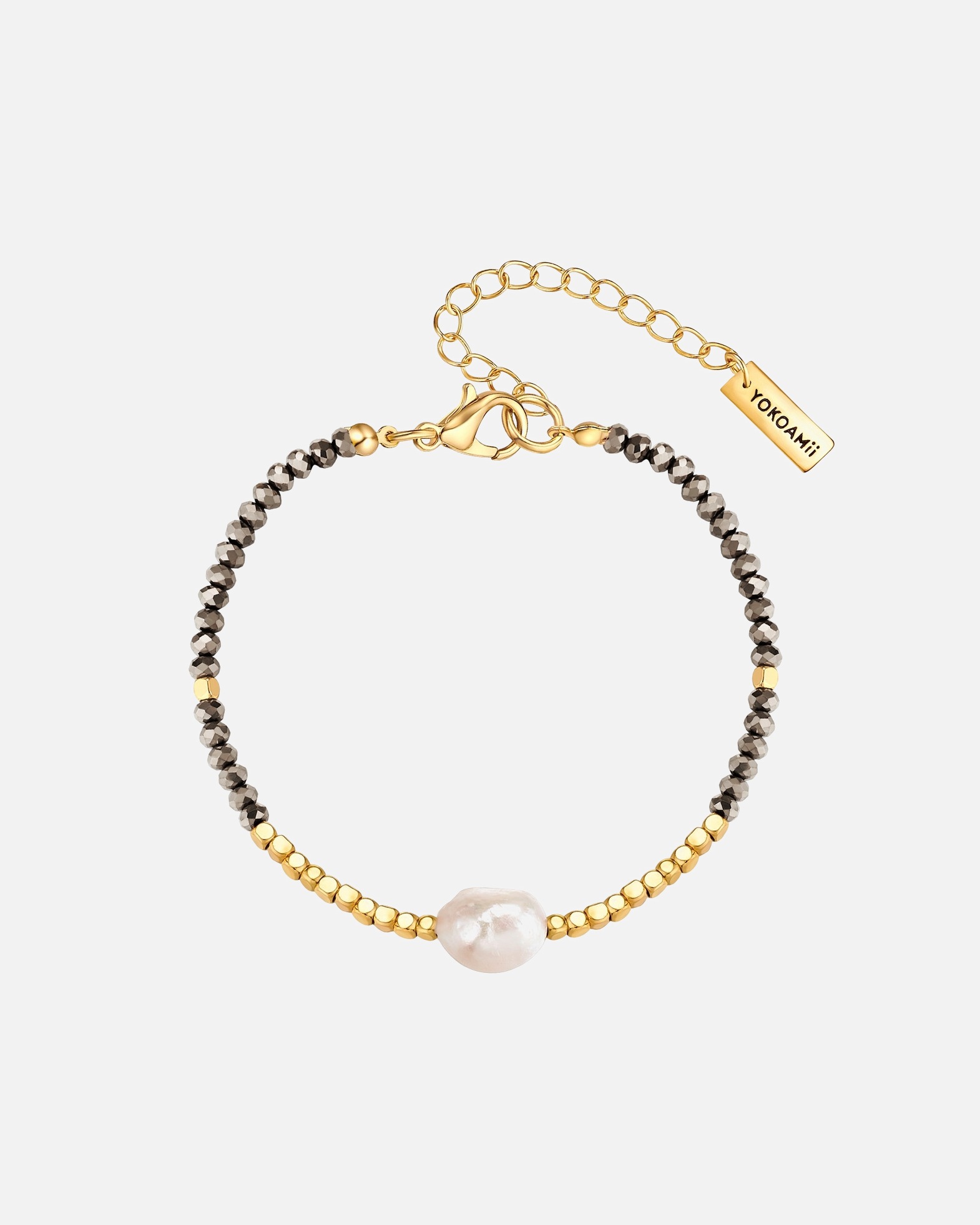 Bracelet pour Femme Yokoamii Bracelet en Alliage de fer en Or jaune Longueur de base 17,0 + rallonge 3,0 cm