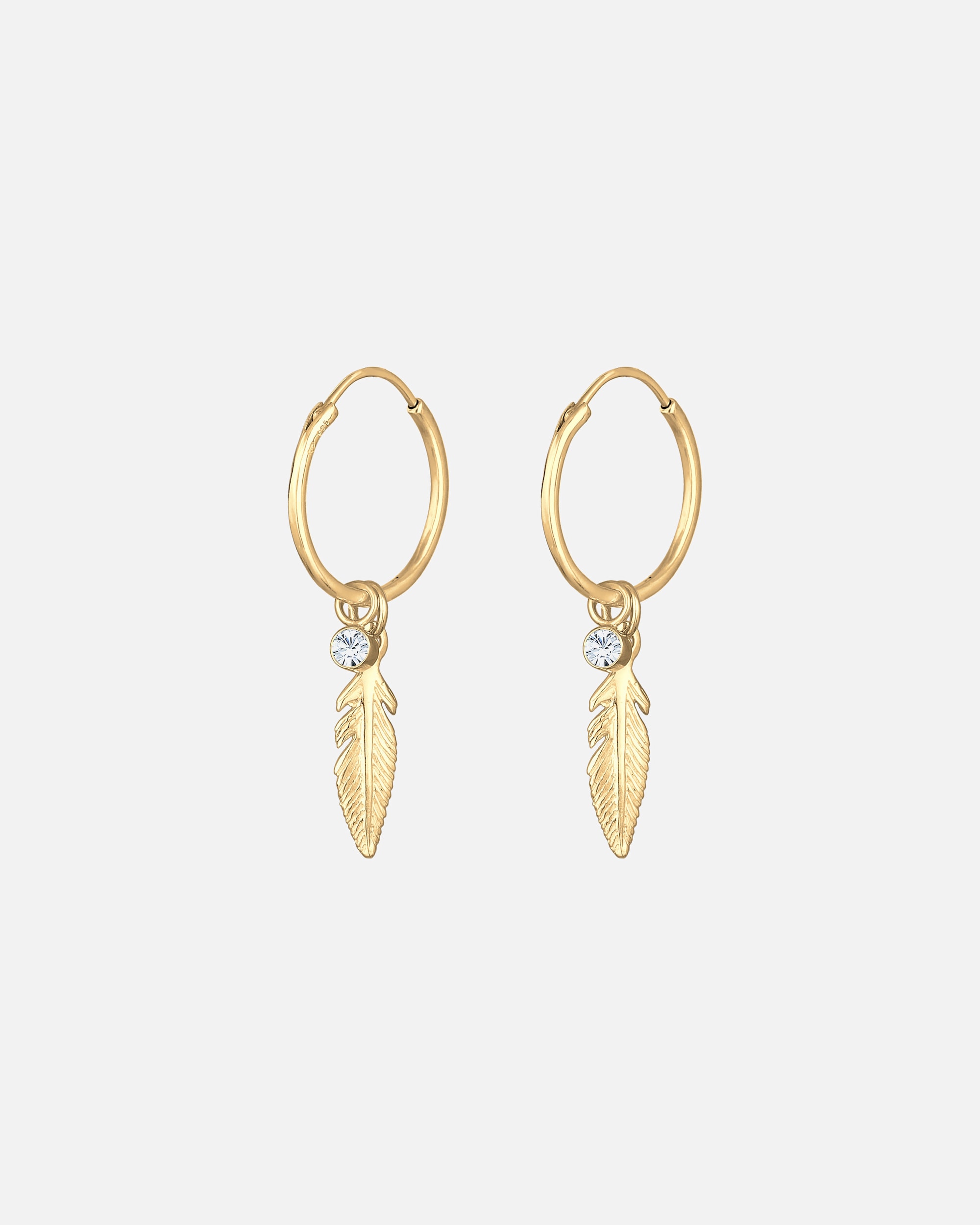 Créoles pour Femme Elli Femmes Créoles Pendentif Plume Festival Boho avec Cristal en Argent Sterling 925 goldfarben