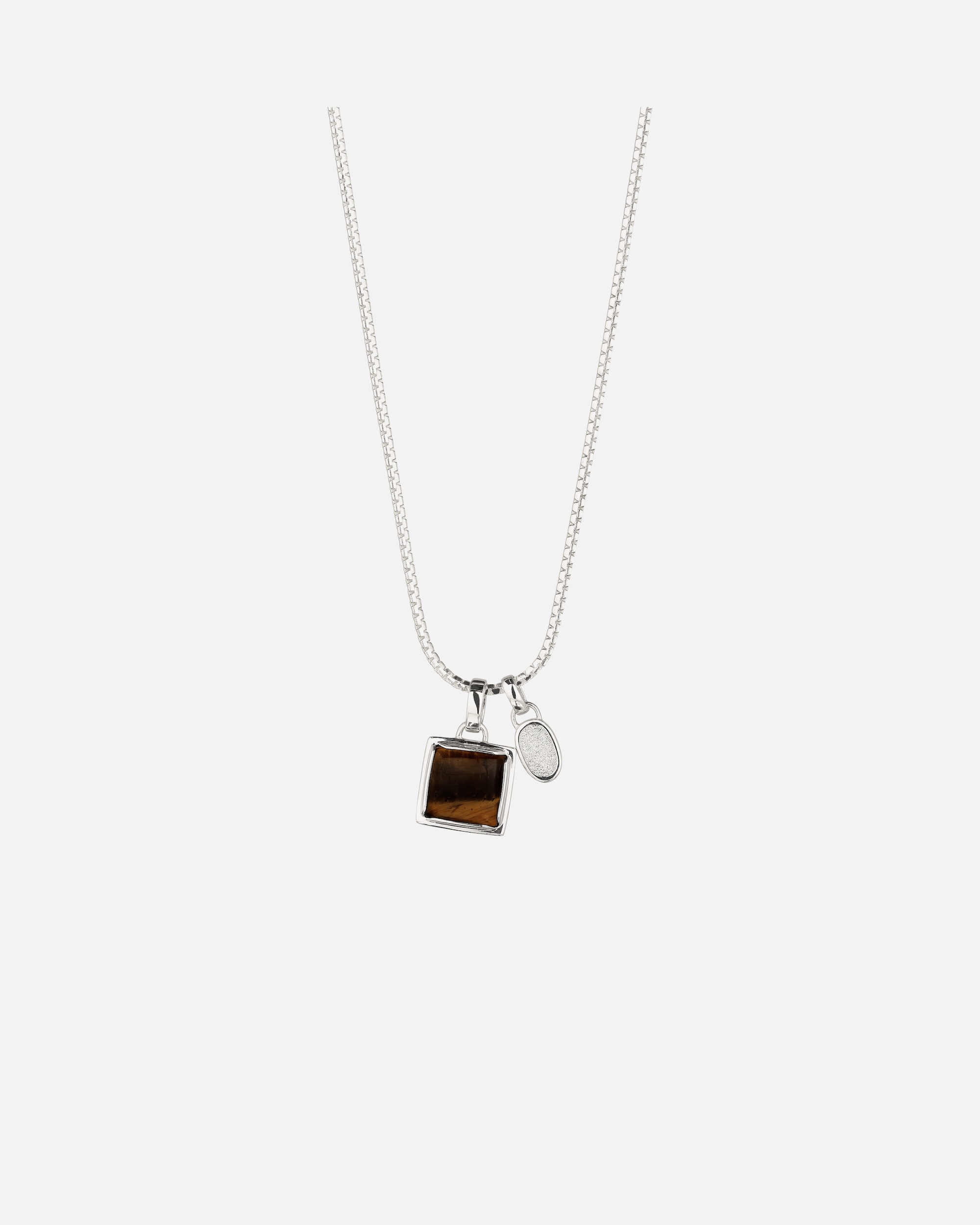 Collier pour Homme KUZZOI Collier avec pendentif Carré Œil de tigre Marron 925 Sterling Silver 55