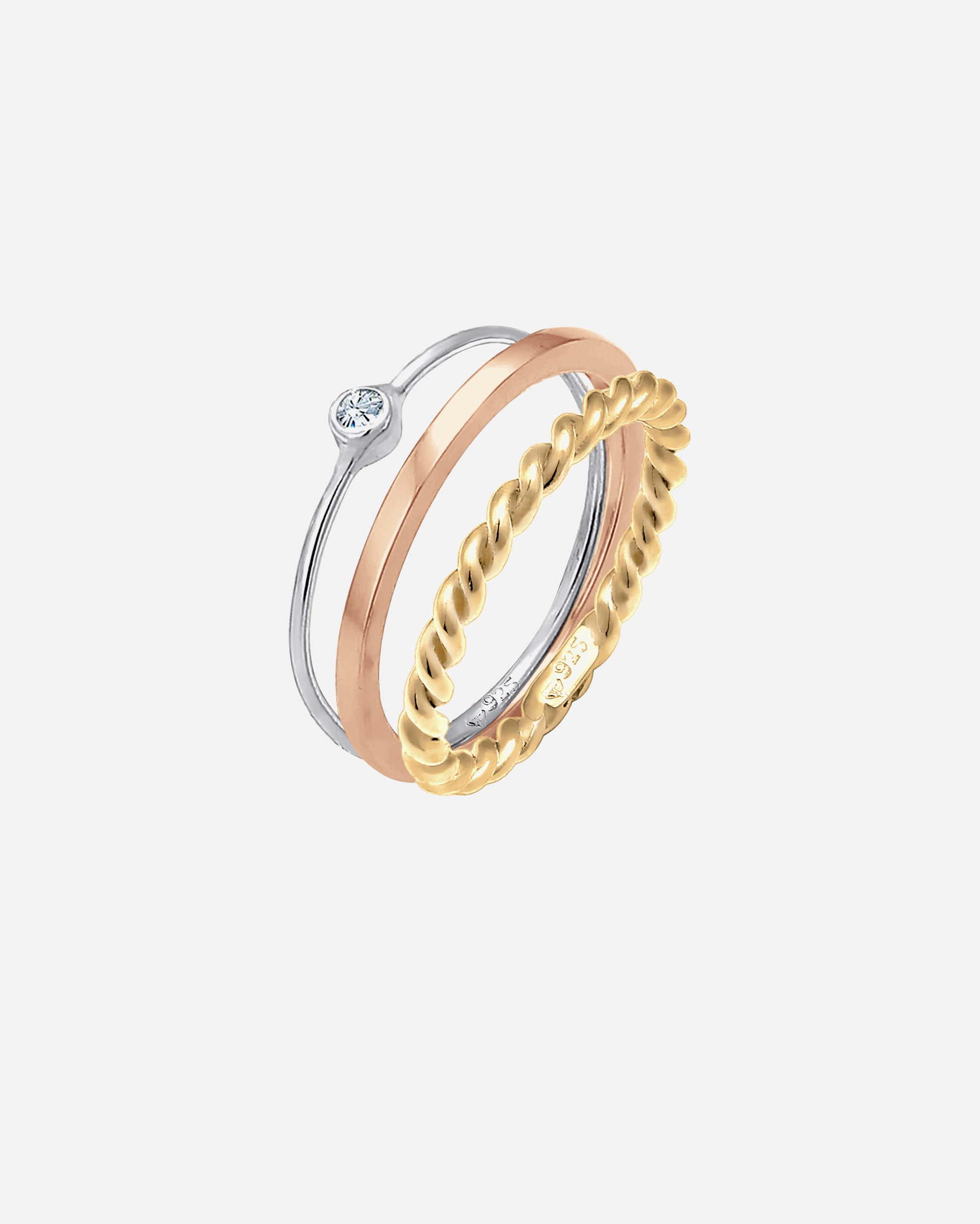 Bague pour Femme Elli Set d'anneaux Cristaux solitaire 925 Argent 54