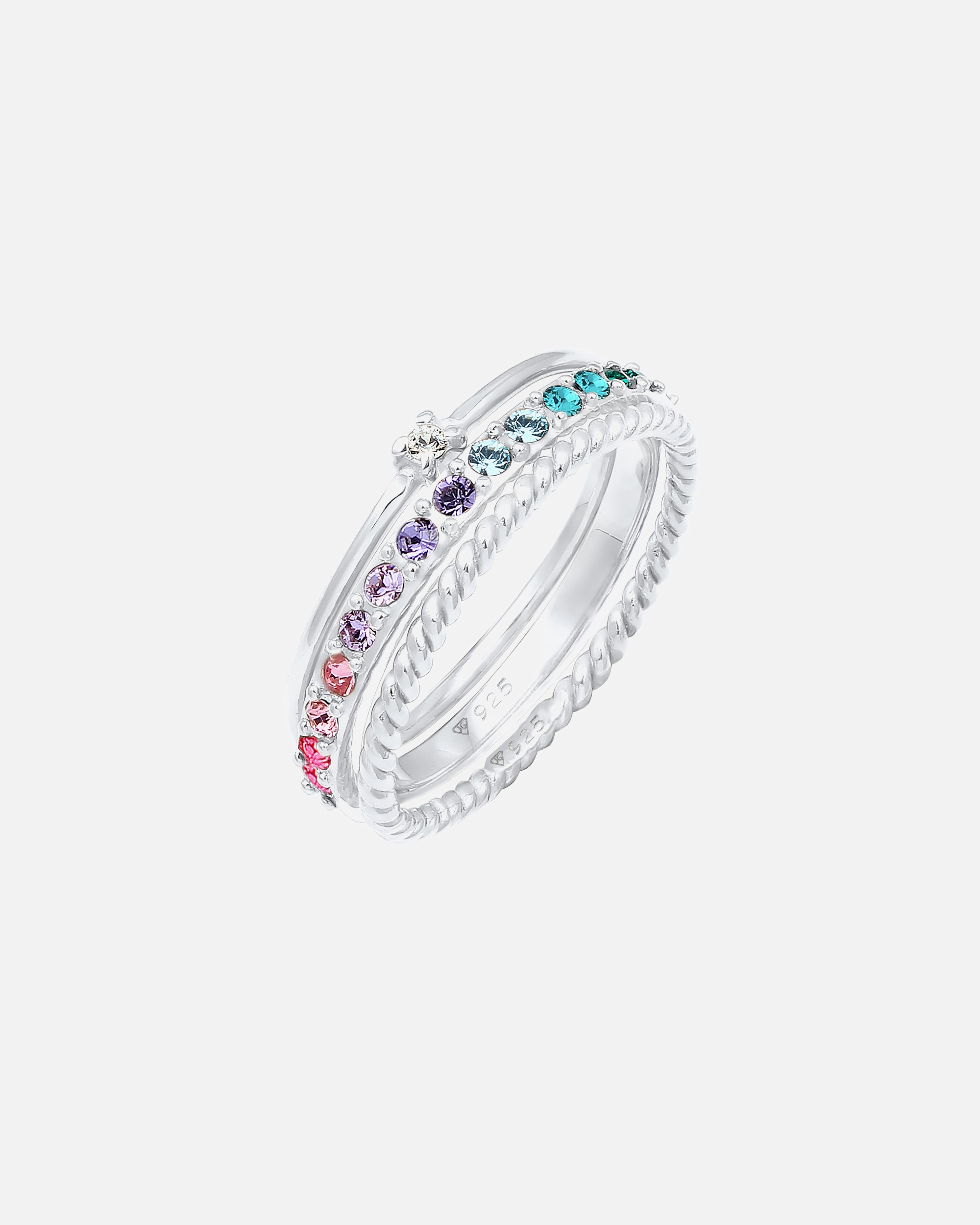 Bague pour Femme Elli Femmes Set Multi-Color étincelant avec cristaux Multicolore en argent sterling 925 plaqué or 62