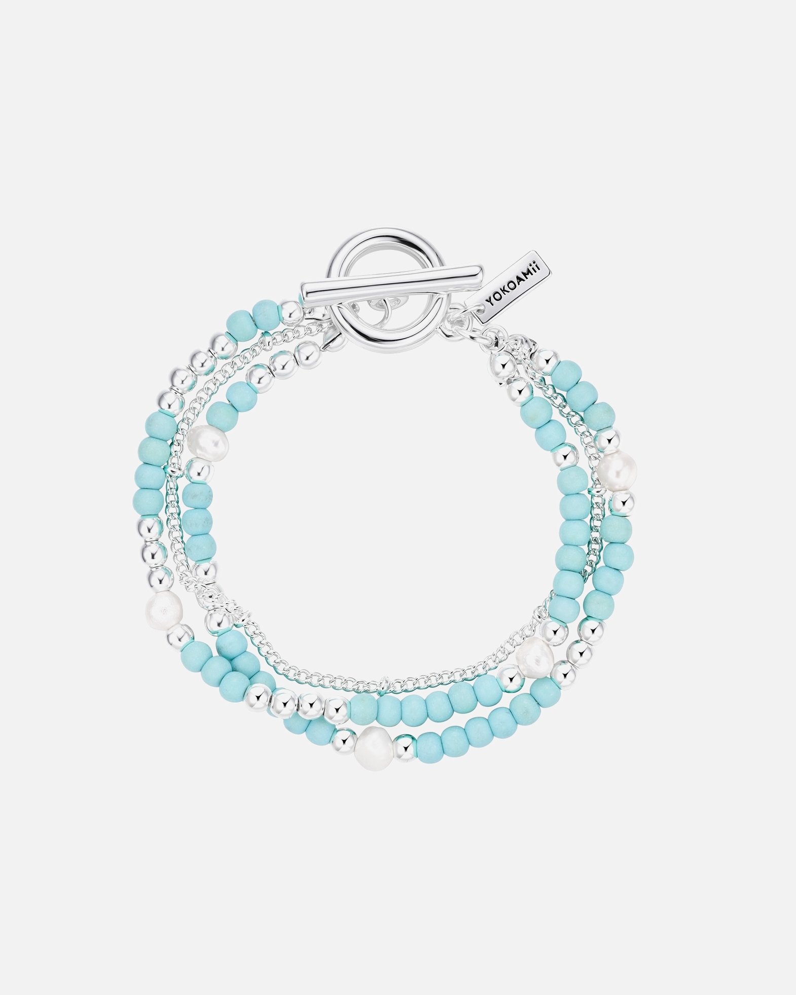 Bracelet pour Femme Yokoamii Bracelet en alliage métallique en argent avec pierre naturelle et perle d'eau douce 18,0 cm