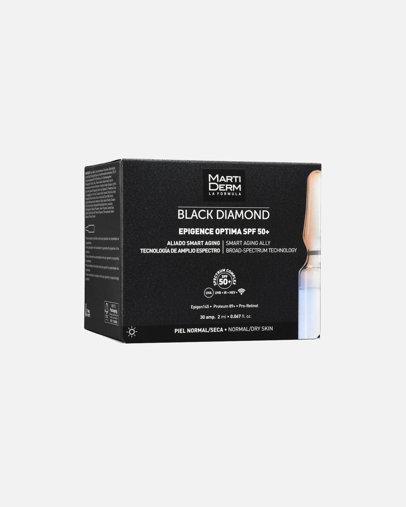 Soin anti-âge pour Unisexe Martiderm Ampoules BLACK DIAMOND EPIGENCE OPTIMA pour peaux normales-sèches SPF50+ 2 ml