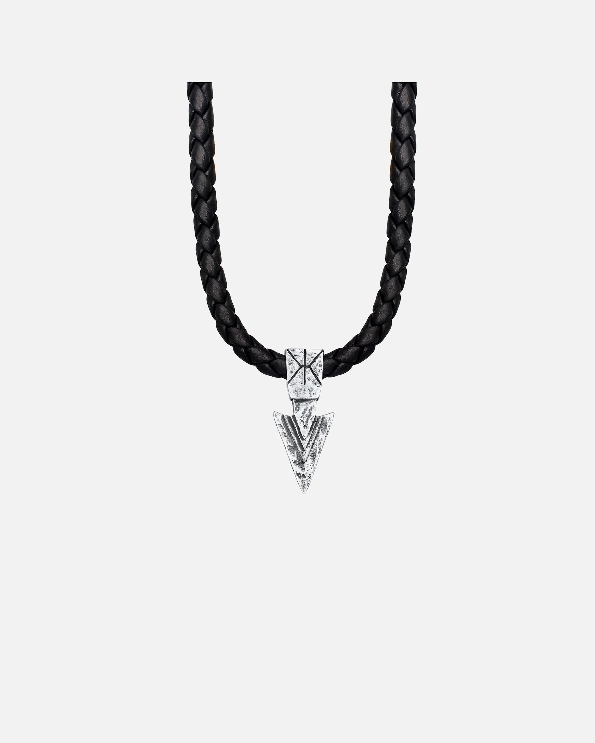 Collier pour Homme KUZZOI Hommes Collier en cuir Flèche Oxydée Basique en argent sterling 925 50